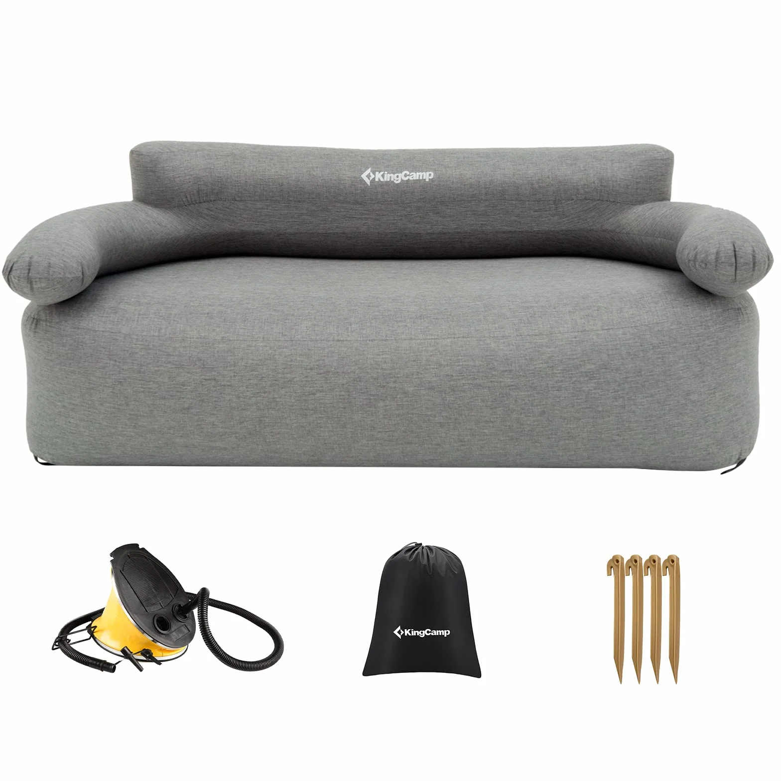 KingCamp Sofá Inflable 2 Asientos con Bomba de Pedal Durable,Tela Desmontable y Lavable, para Camping Familiar Jardín Festival de música