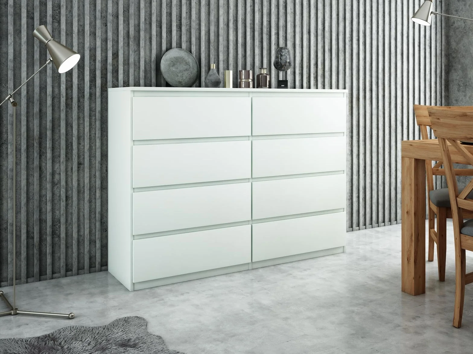 meble masztalerz Comoda Dormitorio 8 Cajones 120 cm - Cajonera Armario Interior - Sinfonier Dormitorio Alto - Muebles para el Salón - Cómoda Moderna - Blanco 120x101,5x39 cm
