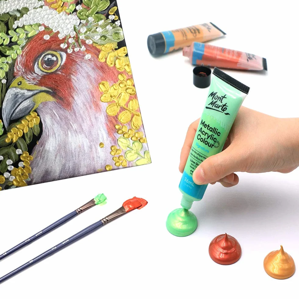 MONT MARTE Pintura Acrilica Metalizada – 36 Piezas, Tubos de 36 ml – Ideal para la Pintura Acrílica – Colores Resistentes a la luz con Gran Opacidad