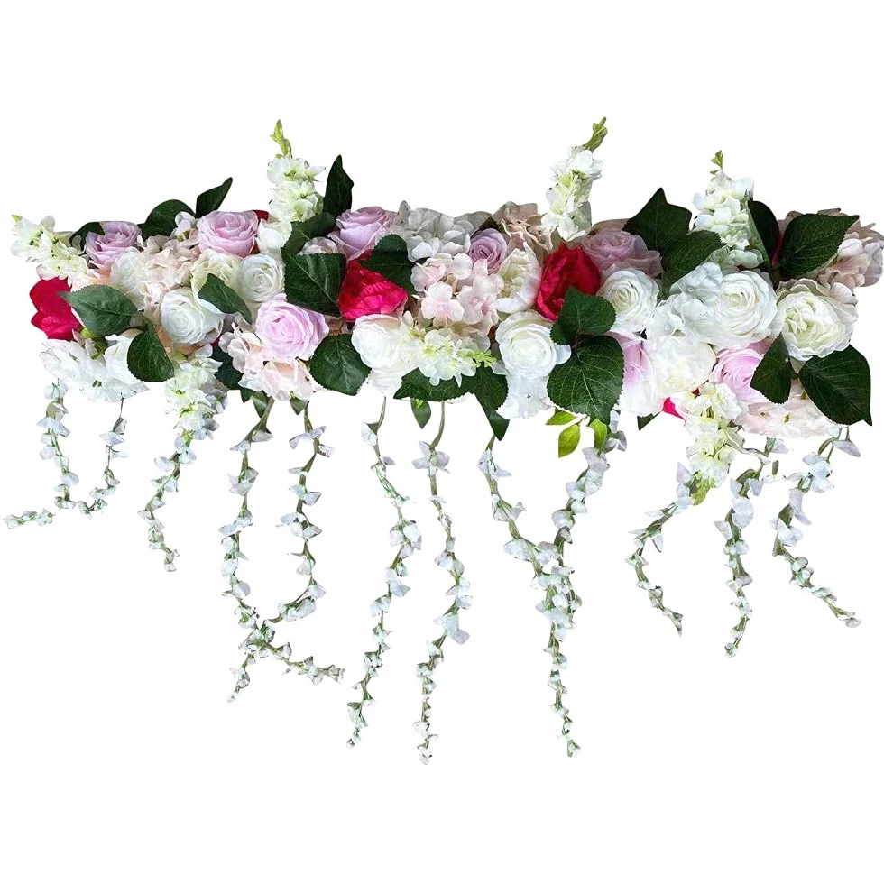 Flores artificiales 3D para pared, 100 x 80 cm, tira de flores artificiales con rosas peonías, decoración de pared fácil de limpiar para balcón, jardín, boda, salón