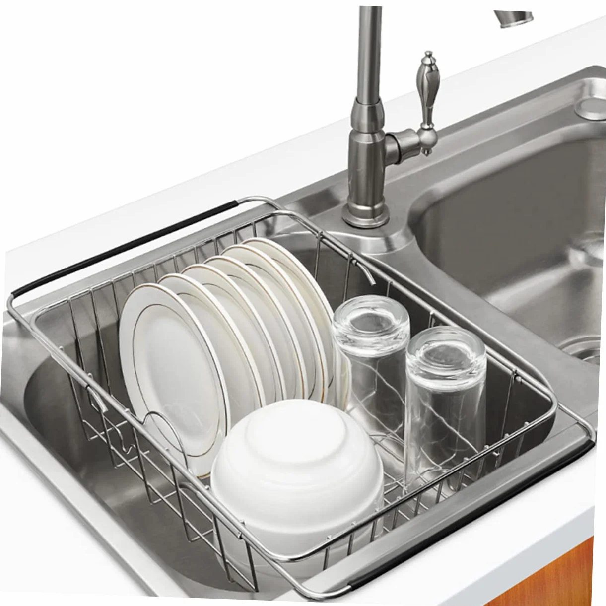 LIFKOME Escurreplatos grande expandible sobre el fregadero, escurridor de platos de cocina para ahorrar espacio para platos y cuencos, estante de secado de fregadero