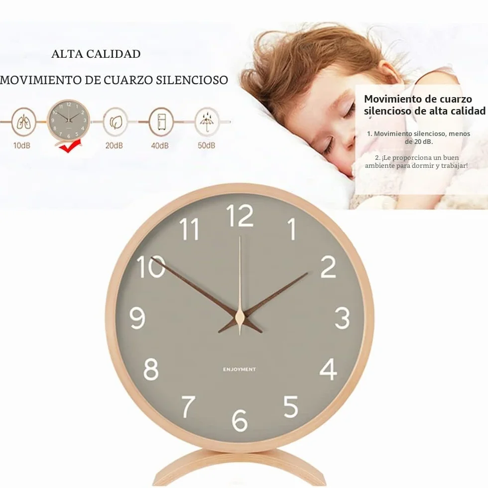 Maxspace Reloj de Mesa, silencioso, sin tictac, 20 cm, Decorativo, de Madera, Reloj de Escritorio, Sala de Estar, Oficina, Dormitorio, decoración (Gris)