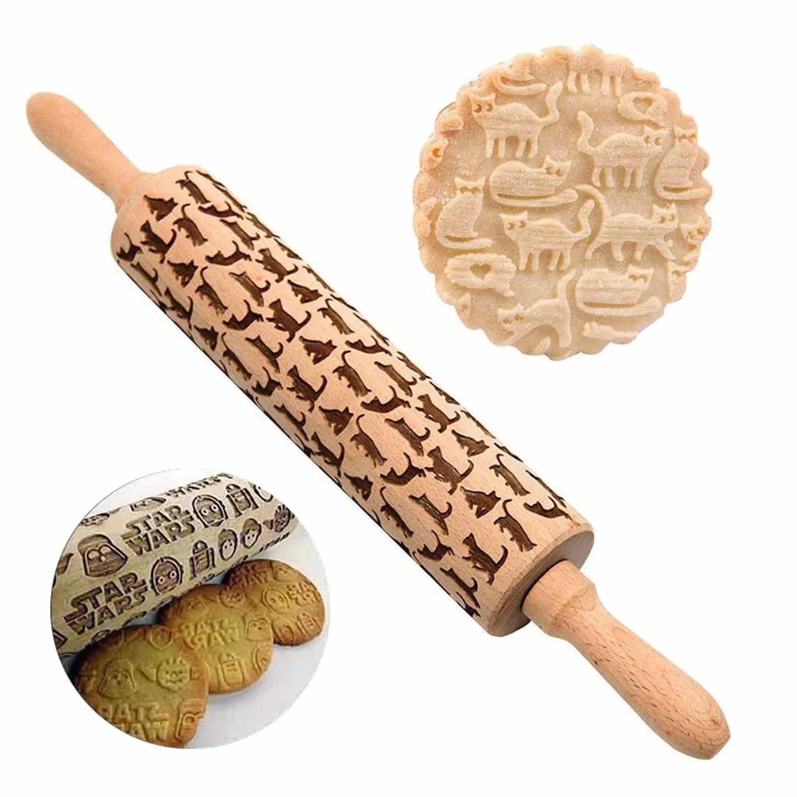 1 Rodillo Grabado en Relieve for Hornear Galletas, Fondant, Pasteles, Masa, Rodillo Estampado, Accesorios de Cocina Rodillo para Masa Madera(Color 1)