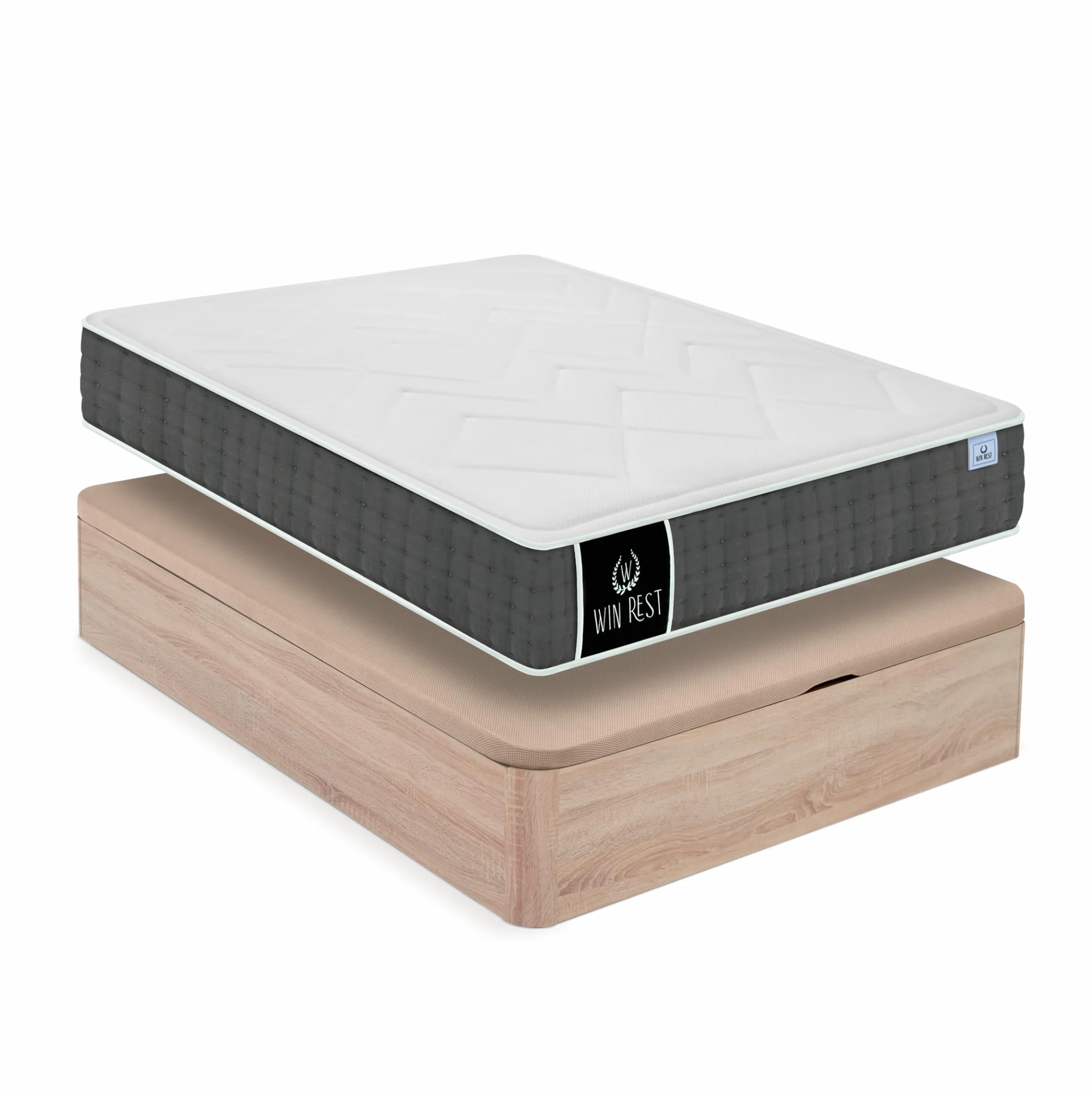 WIN REST - Pack Spazio : Canapé Spazio Cambria y Colchón Coliseum | 135x190cm | Bloque de Espuma y Visco Gel | Diseño Moderno y Funcional con Espacio de Almacenamiento Óptimo