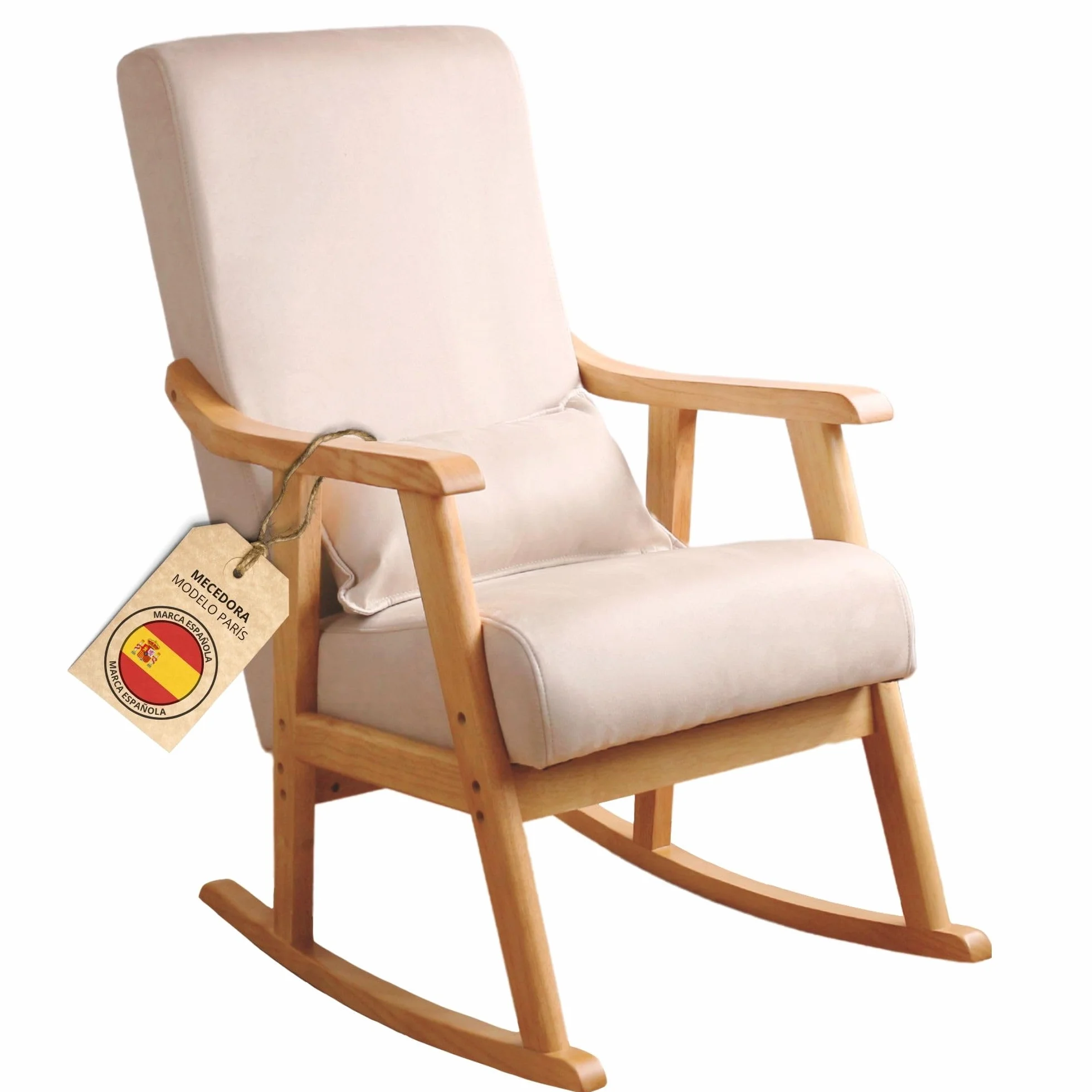 HOME DESIGN & CONFORT® Mecedora Balancín Modelo París con Cojín de Regalo | Butaca de Salon, Sillon, balancin, Mecedora Especial Lactancia, Antimanchas, Madera Haya Maciza. (Beige/Natural)