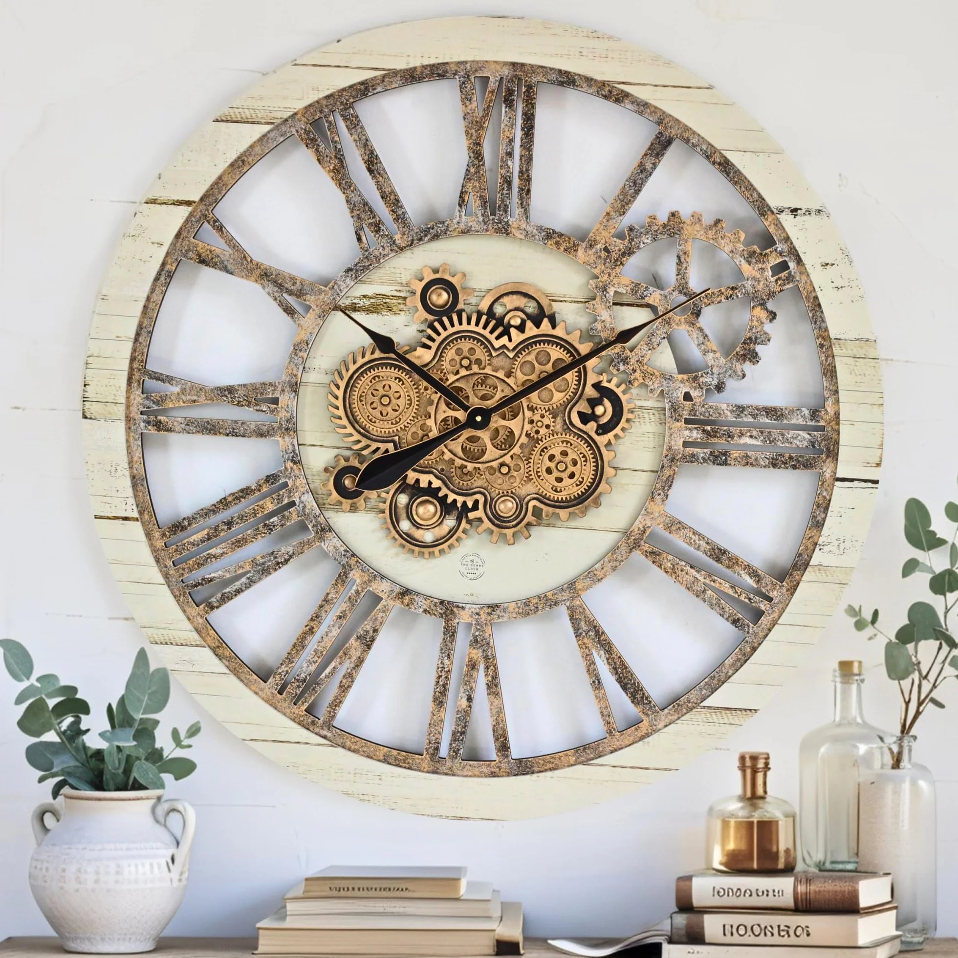 ImprovingLife Reloj de pared vintage industrial de estilo rústico sobredimensionado de 36" (beige desierto)