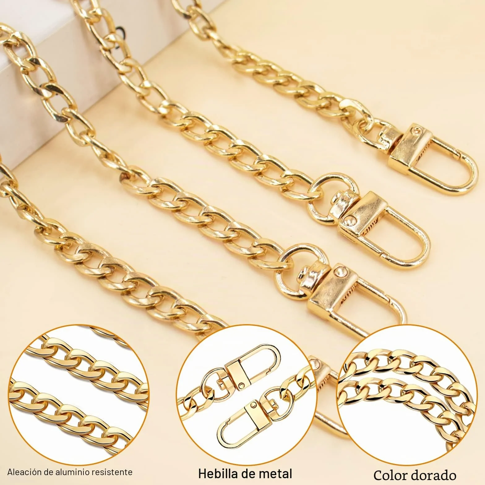 Cadena para Bolso Set 4 Piezas, Correas de Hombro Metal Oro Repuesto 40cm 60cm 100cm 120cm