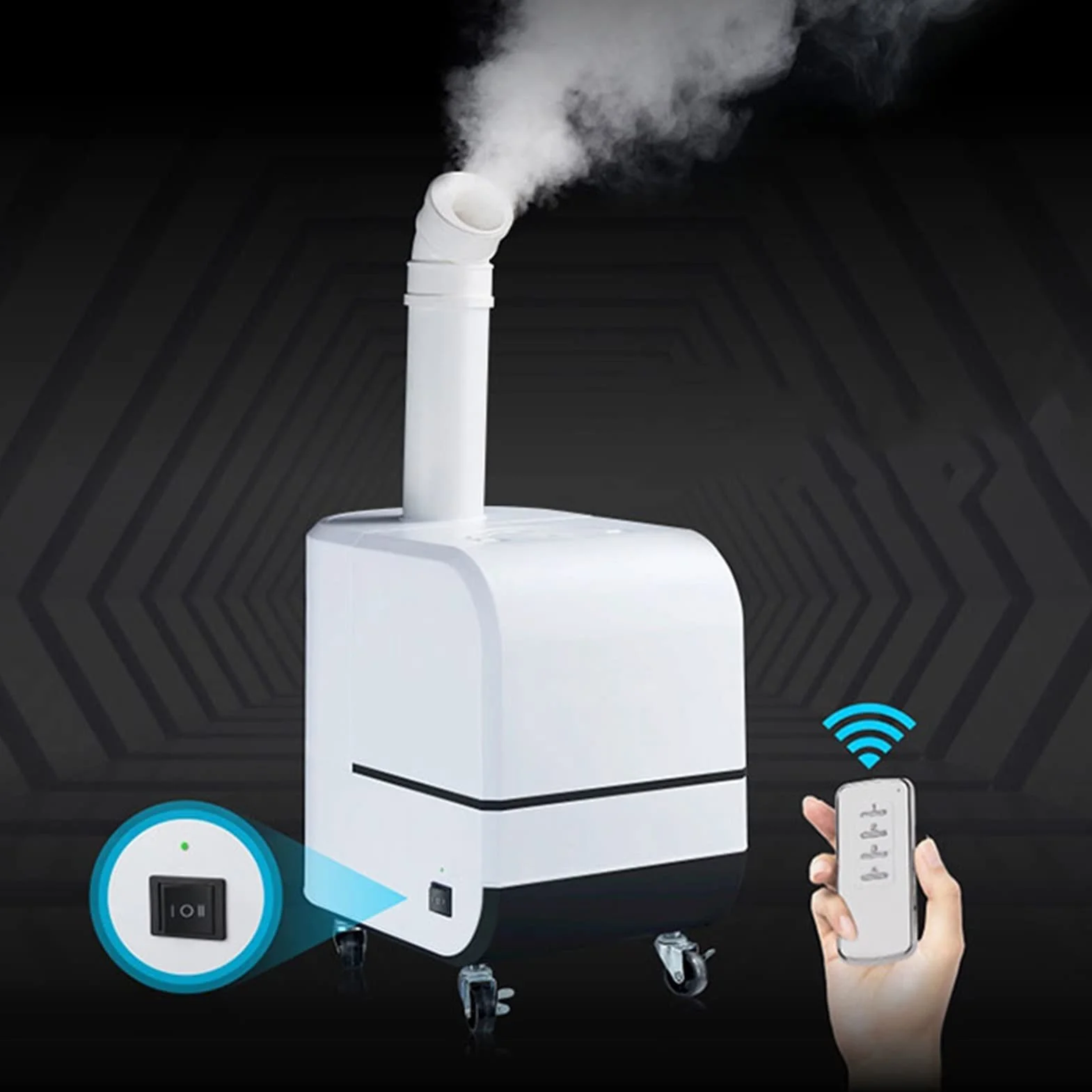 Humidificador Ultrasónico Humidificador ultrasónico comercial 12L Humidificador de hogares grande con control remoto y ruedas universales, apagado automático sin agua, 1800 ml / h Humidificador de Air