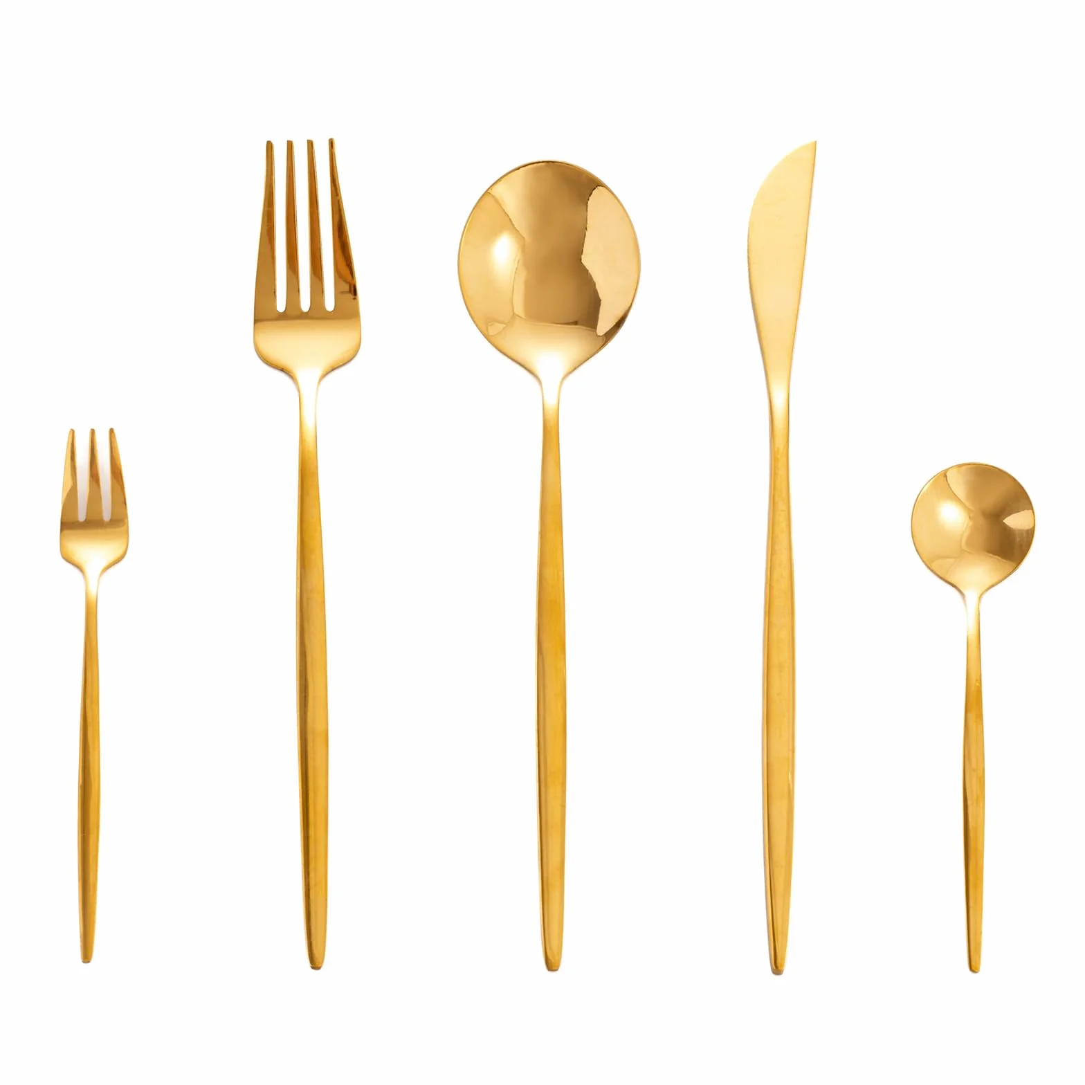 Juego de cubiertos dorado completas para 6 personas, Set cubertería oro acero inoxidable 30 piezas con cuchillo tenedor y cuchara, Diseñar ligero
