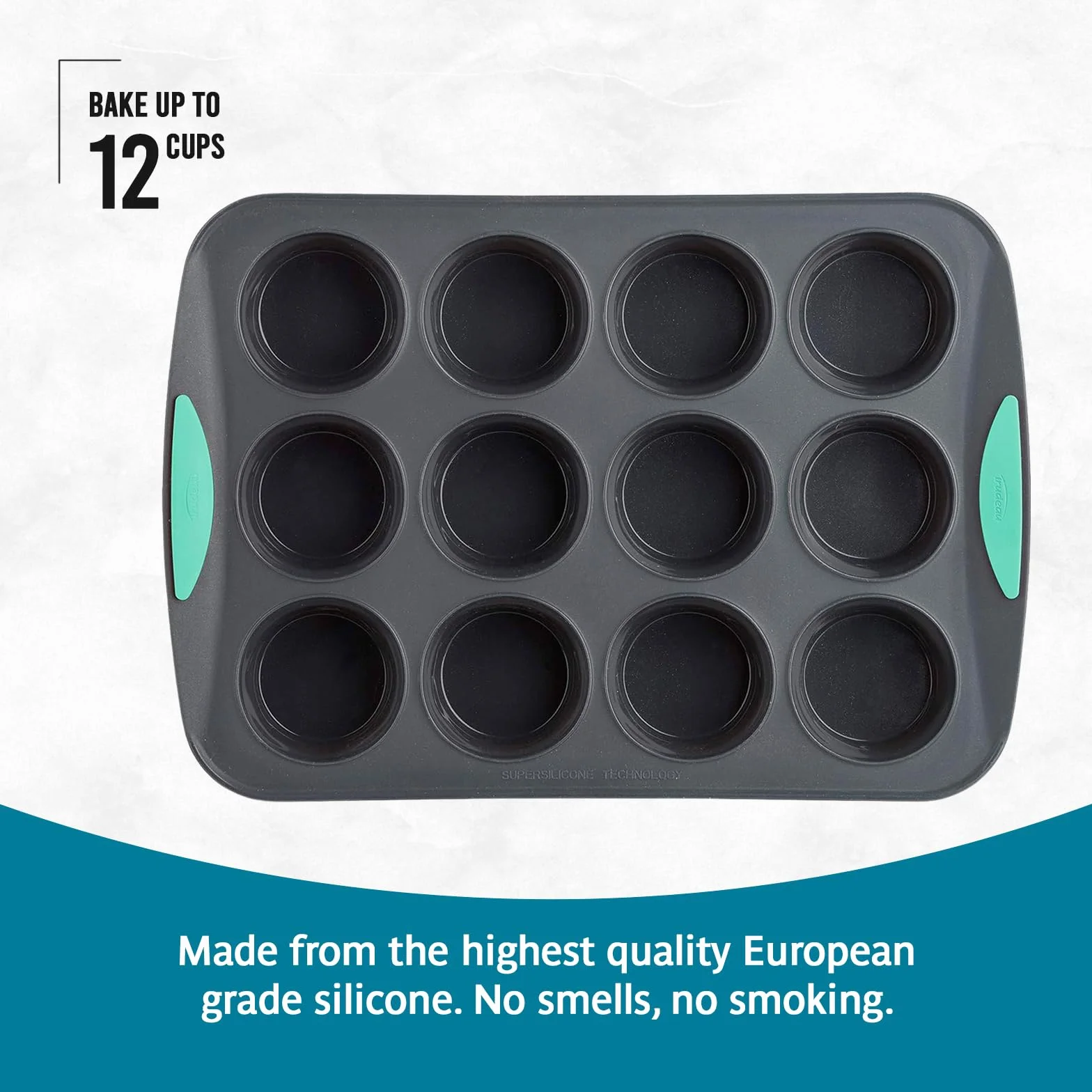 Trudeau Structure - Molde de silicona para magdalenas, 12 tazas, silicona flexible con forro duro para mantener la forma, antiadherente, sin BPA, apto para lavavajillas, resistente al calor hasta
