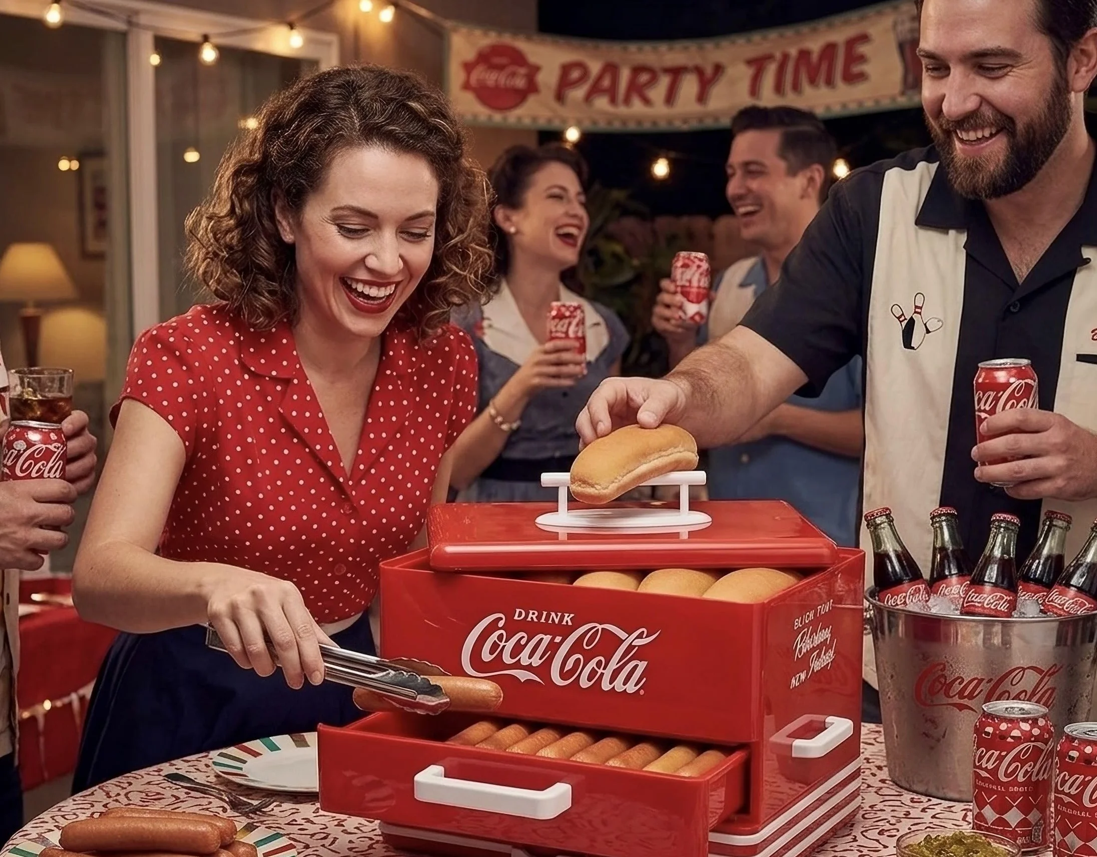 Salco Coca-Cola Hot Dog Maker - Vaporera y calentador de panecillos estilo comedor, 24 salchichas y capacidad para 12 panecillos, salchichas, verduras, pescado, albóndigas
