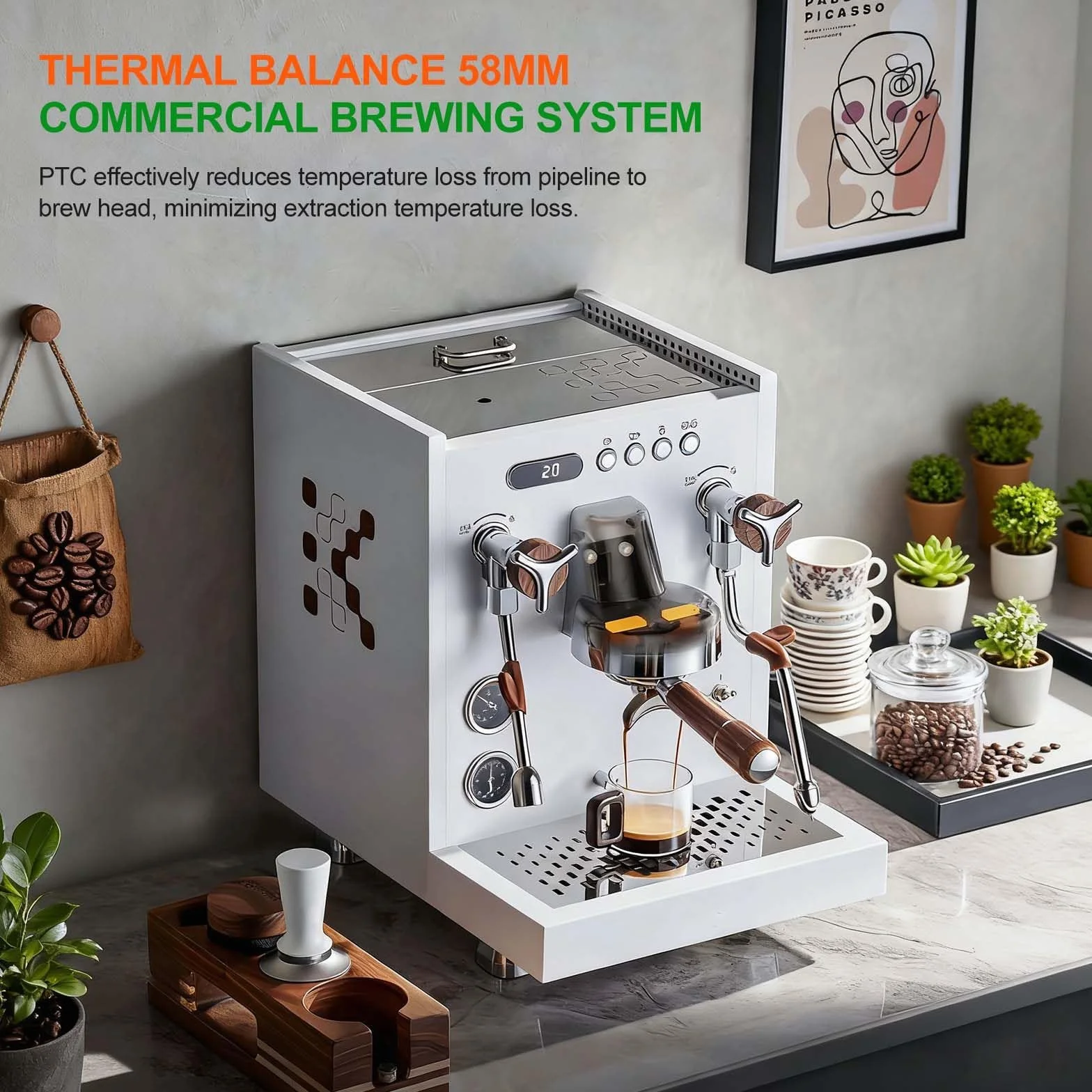Vaporizador Y Espumador De Leche, Cafetera Espresso EléCtrica De 2850 W, 15 Bares De PresióN, con Caldera De LatóN De 1 L, DepóSito De Agua De PP De 1,6 L, Portafiltro De 58 Mm, Lanza De Vapor