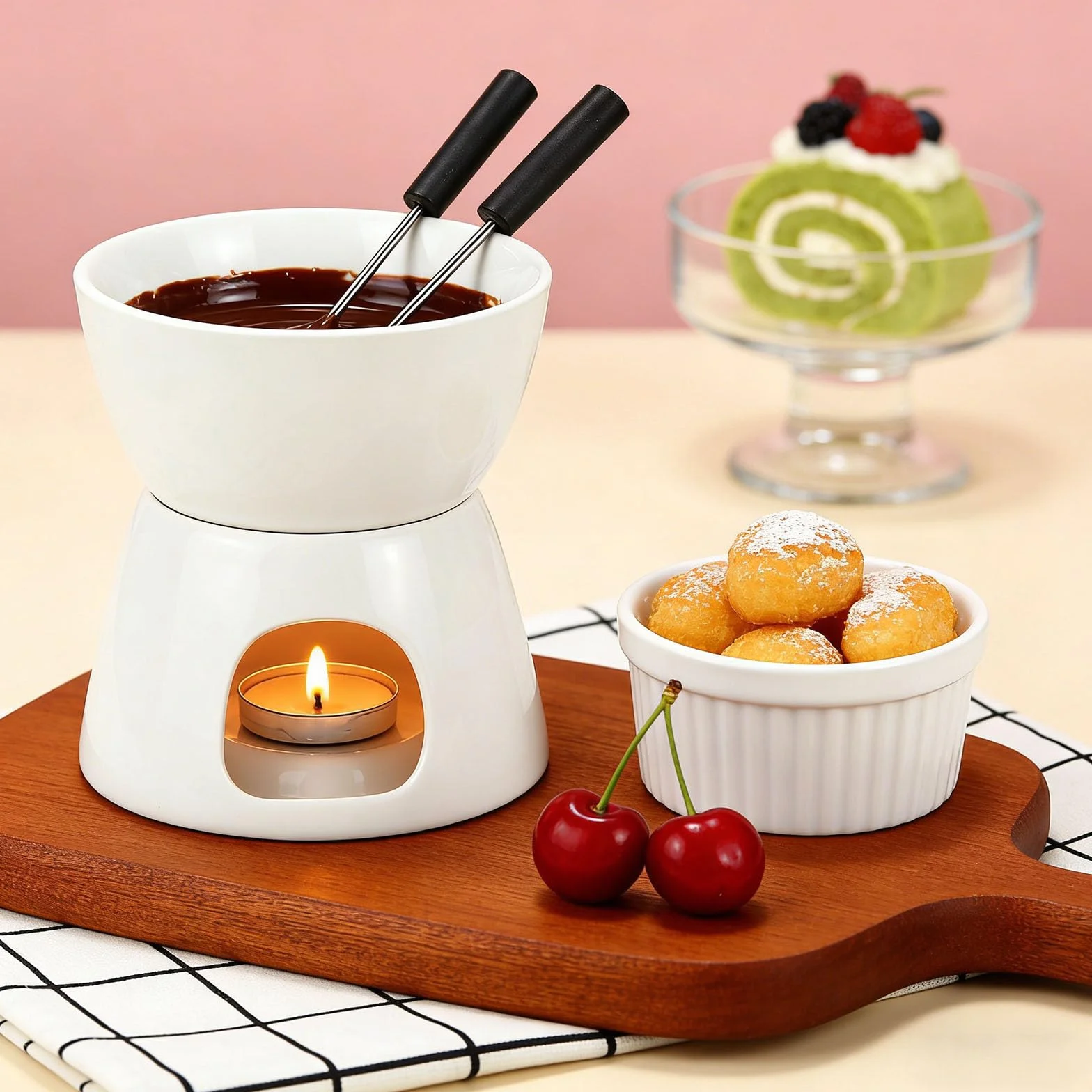 Set de Fondue de Chocolate 300 ml – Olla de Cerámica con 2 Tenedores, Mini Cazuela
