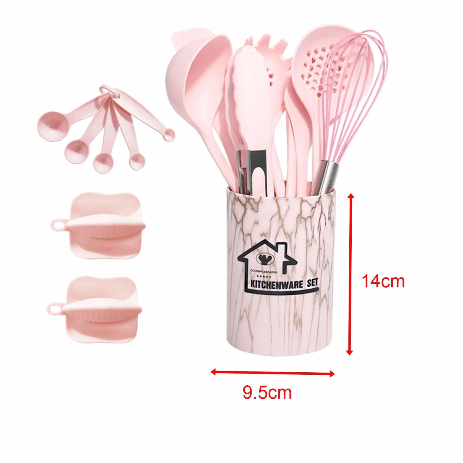 Juego de 2 utensilios de cocina de silicona antiadherentes para profesionales, principiantes, color rosa
