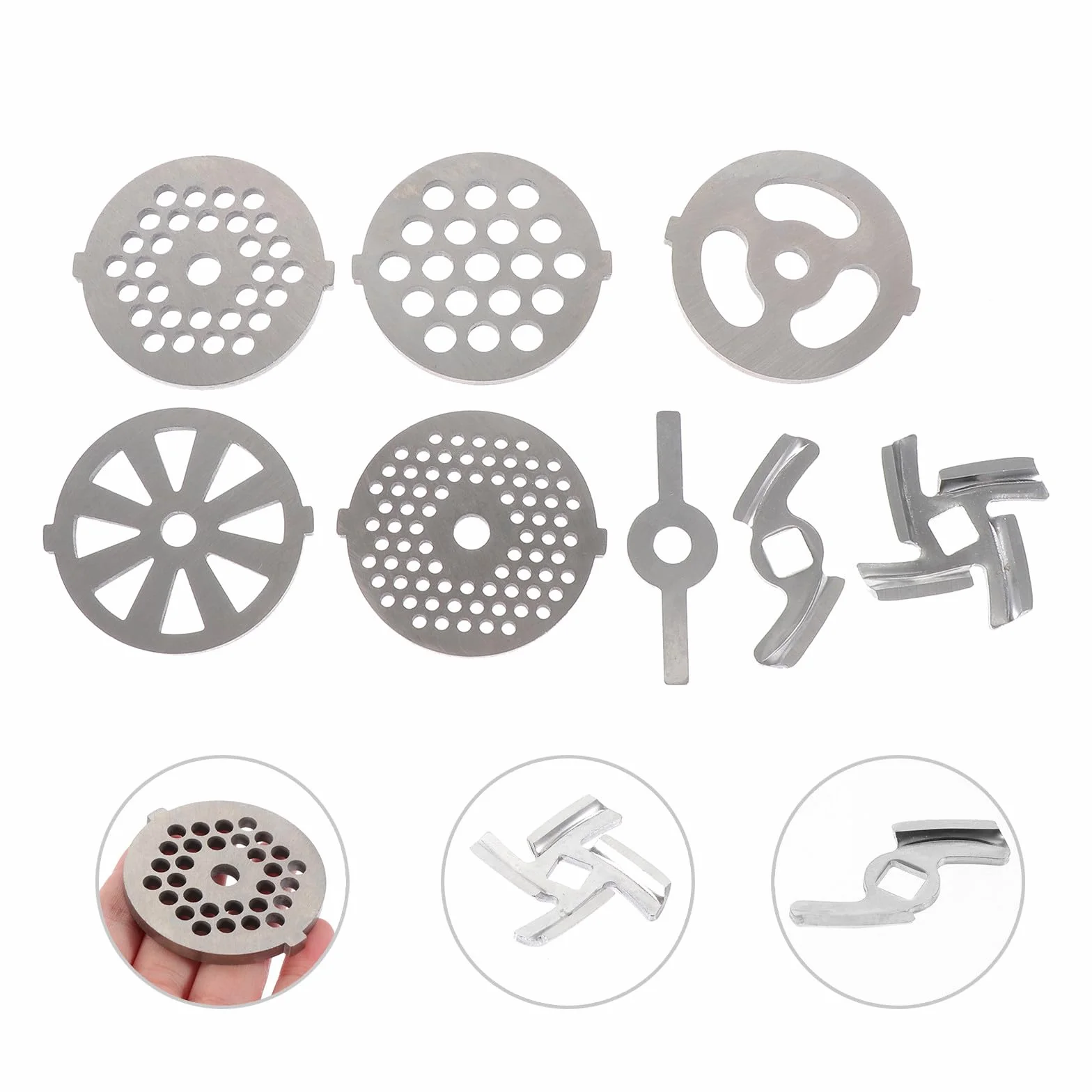 Veemoon Cuchillas para Picadora de Carne Casera 7mm y 8.3mm Acero Inoxidable Grado Alimenticio Recambio para Máquina de Picar Carne Uso Doméstico 8 Piezas