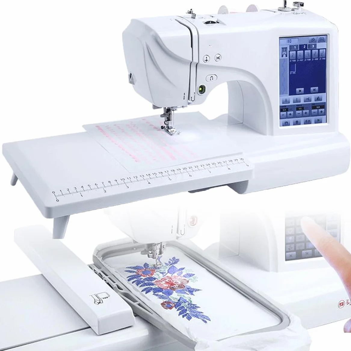 Máquina de bordar eléctrica con 158 diseños integrados, pantalla táctil LCD y 210 letras. Costura fácil con zona de bordado de 4 x 9,2 cm