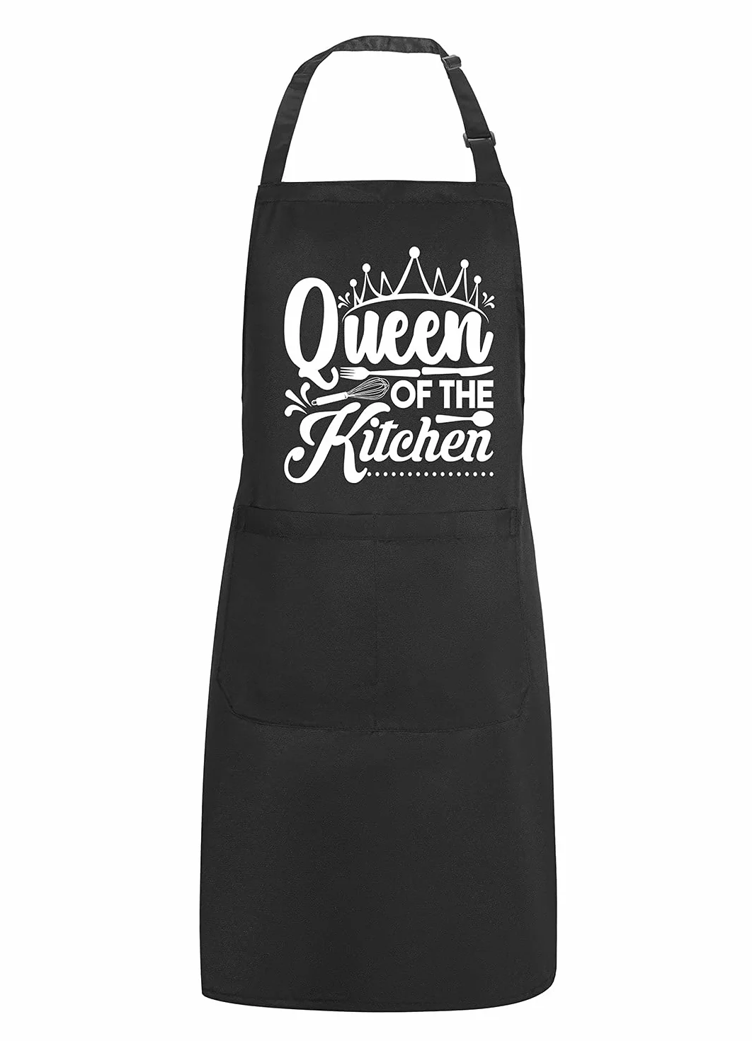 Delantales divertidos para mujer con 2 bolsillos, Queen of the Kitchen, babero ajustable, resistente al agua, para cocinero, regalos para mamá, esposa, amigos, Reina de la Cocina Negro