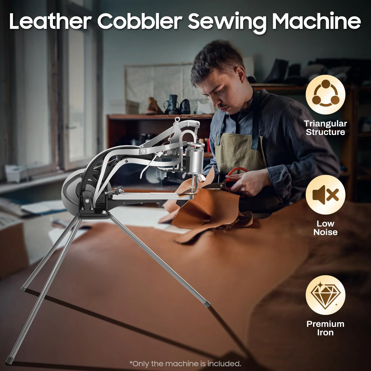 Máquina de coser de cuero, máquina de coser a mano, máquina de reparación de zapateros, longitud de puntada máx. 6 mm, ajuste de 360°, costura de cuero para cuero, goma, lona, plástico