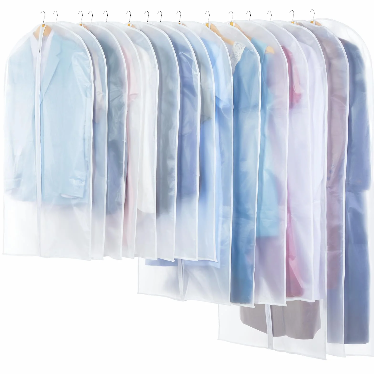 Carbrea Bolsa de ropa transparente – 15 paquetes de bolsas de ropa para colgar ropa, bolsa de vestir, bolsas de traje para almacenamiento de armario, viajes, 24 x 40 pulgadas, 47 pulgadas y 55