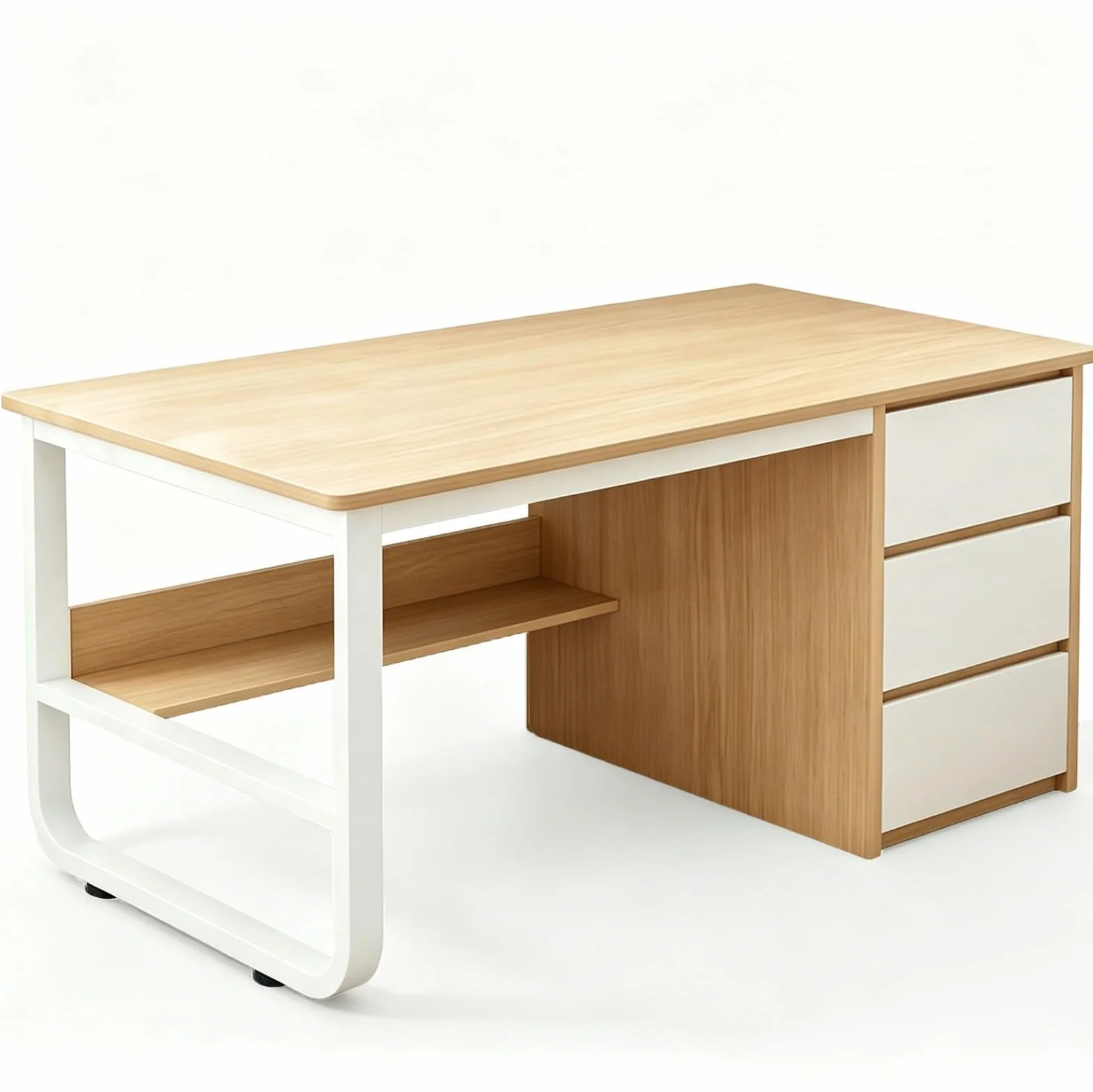 Mesa de Ordenador para Oficina Mesa Escritorio de Madera Estructura Metal con 3 Cajones Estación Trabajo para Teletrabajo, Estudio, Dormitorio, Oficina En Casa A,120CM