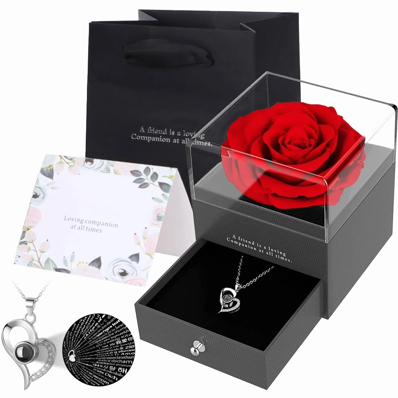 Caja con Flores Estabilizadas Collar Corazón de Perno Regalo Mujer