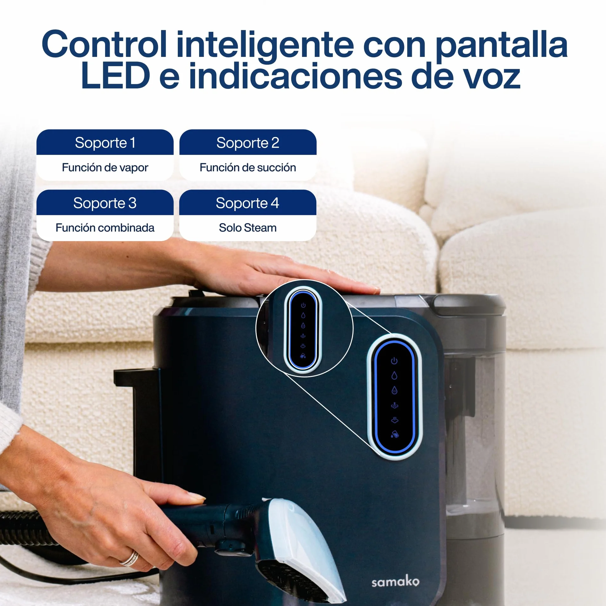 Samako PowerClean Pro 2000W, Limpiador de Alfombras y Tapicerías con Vapor, 8 Accesorios, Grandes Depósitos de Agua, Limpia Sofás, Colchones y Asientos