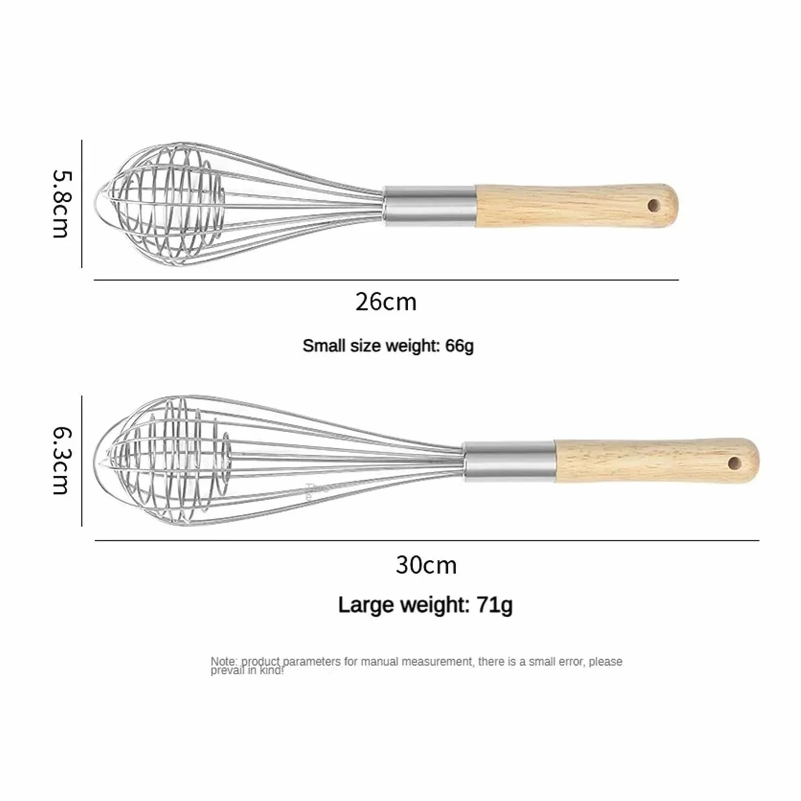 Batidor de huevos acero inoxidable con mango madera, mezclador crema Manual y agitador masa for uso en cocina(10Inch Egg Beater)