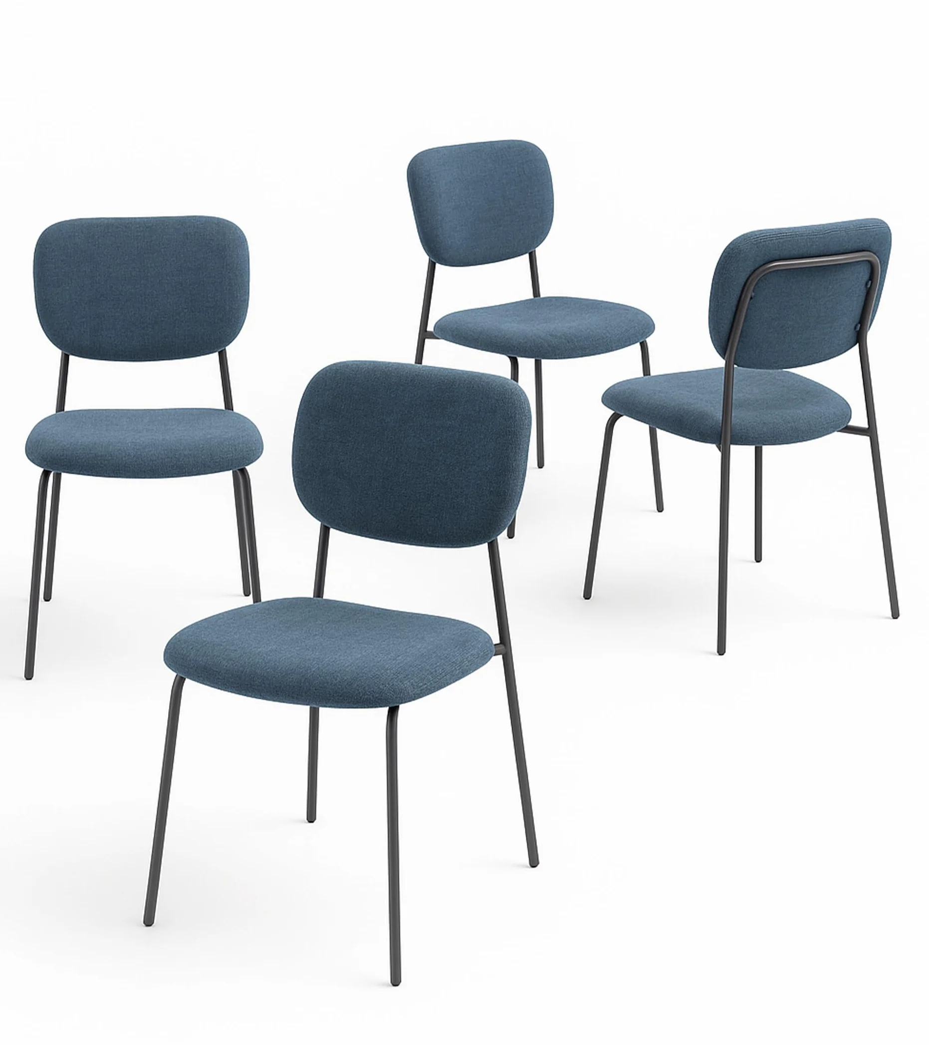 Home Heavenly® Pack 4 Sillas Tull – Sillas Apilables con Estructura Metálica, Tapizado en Tela Poliéster, Diseño Moderno para Comedor, Cocina y Eventos (85x51x44 cm) Color Azul