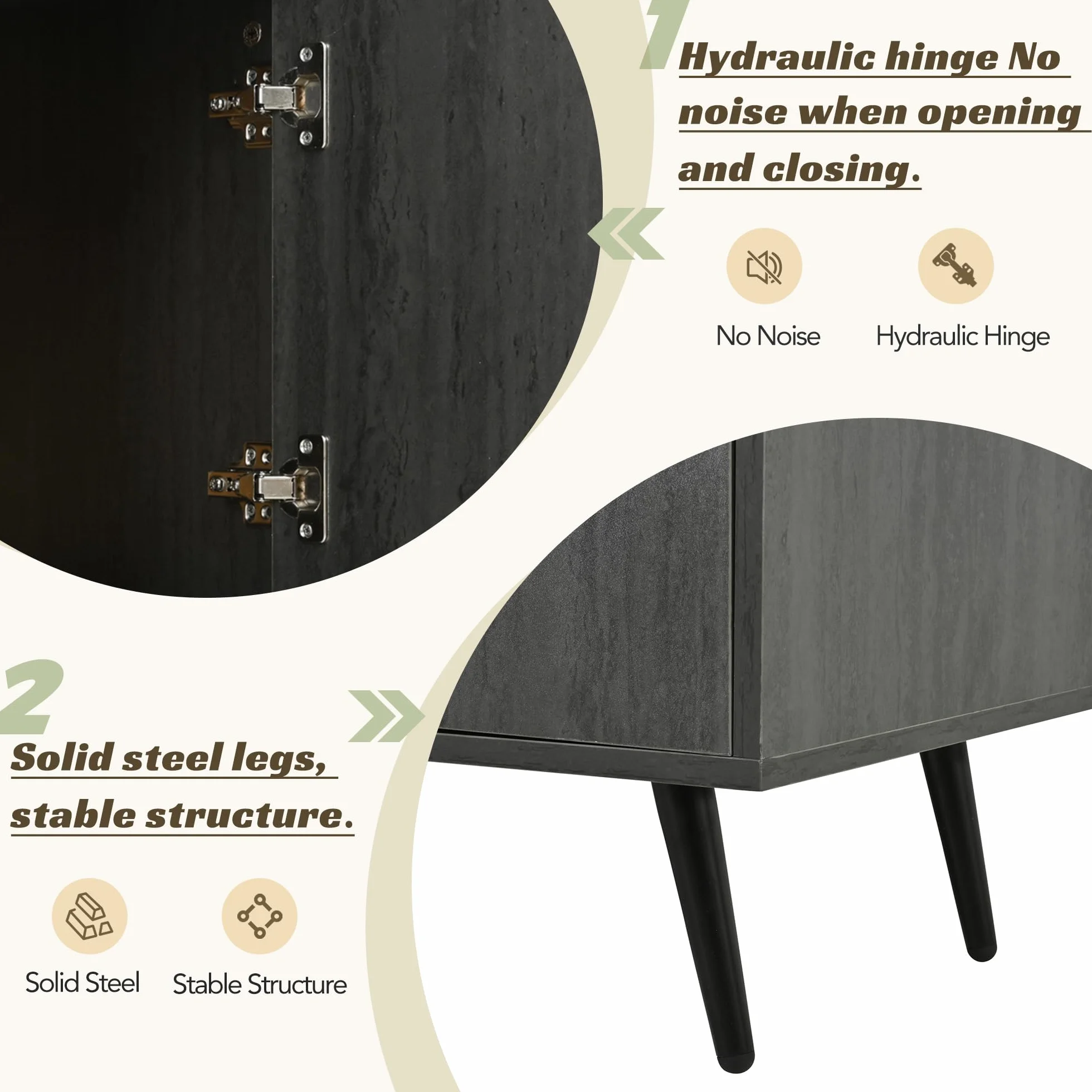 Mueble para TV de 200 cm, Soporte para TV de 90 Pulgadas con 2 Puertas, Armario Bajo con Puertas de Cristal Plegables y Espacio de Almacenamiento para Salón Dormitorio, Gris