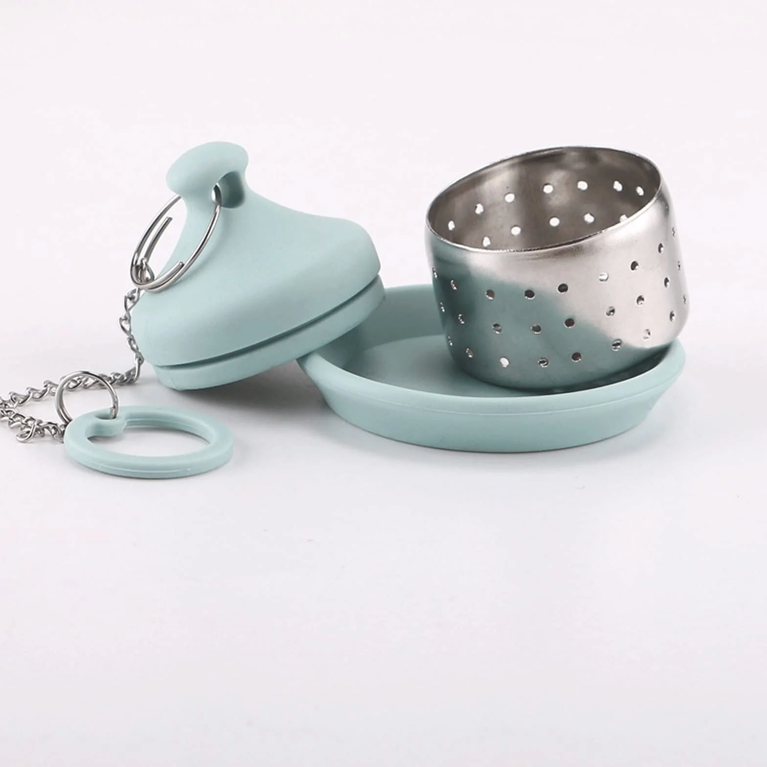 Colador de té creativo con cadena de filtro de té para fugas de té, simple para el hogar, vida en casa, silicona para fugas de té