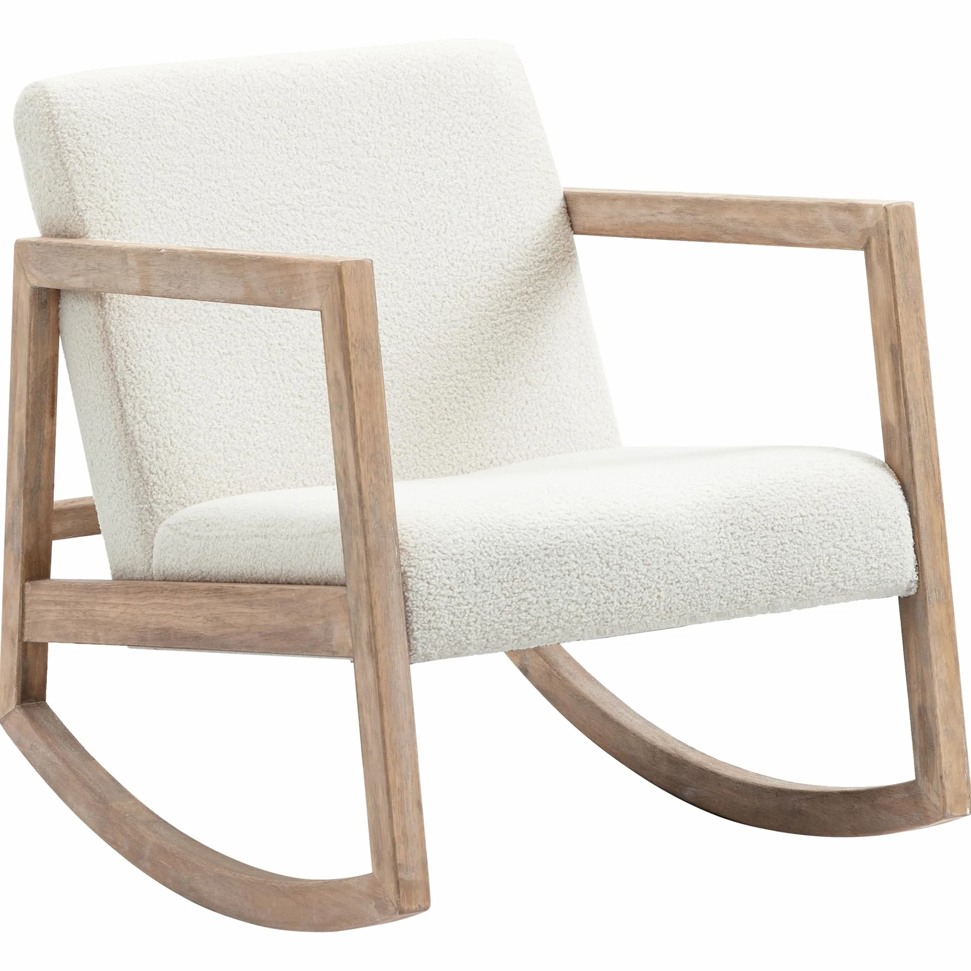 HOMCOM Mecedora Tapizada en Borreguito Silla Mecedora con Patas de Madera de Caucho y Reposabrazos Sillón Relax Carga 150 kg para Dormitorio Salón Crema