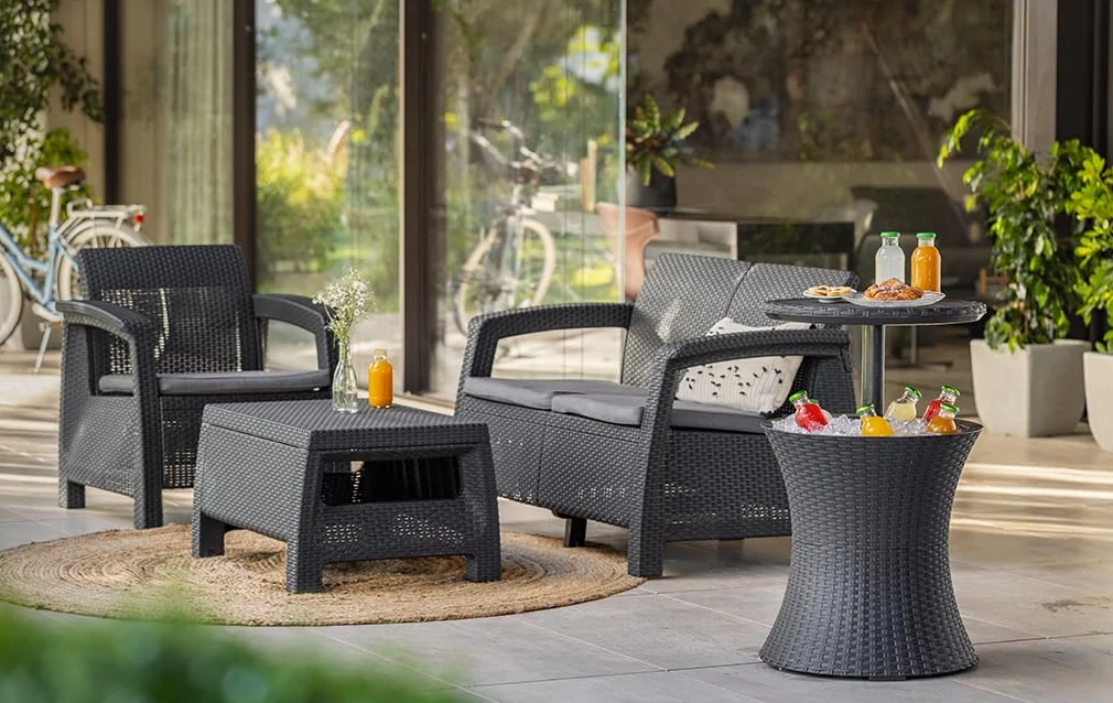 Keter, 203835 Mesa Nevera para jardín Pacific Rattan Cool Bar, Antracita