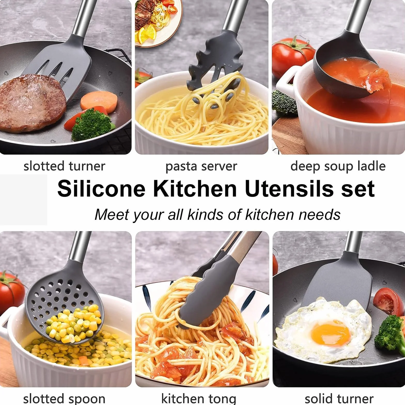 Juego de utensilios de cocina, juego de utensilios de cocina de silicona, espátula y cuchara, utensilios de cocina antiadherentes y resistentes al calor con mango de acero inoxidable, 44 piezas,