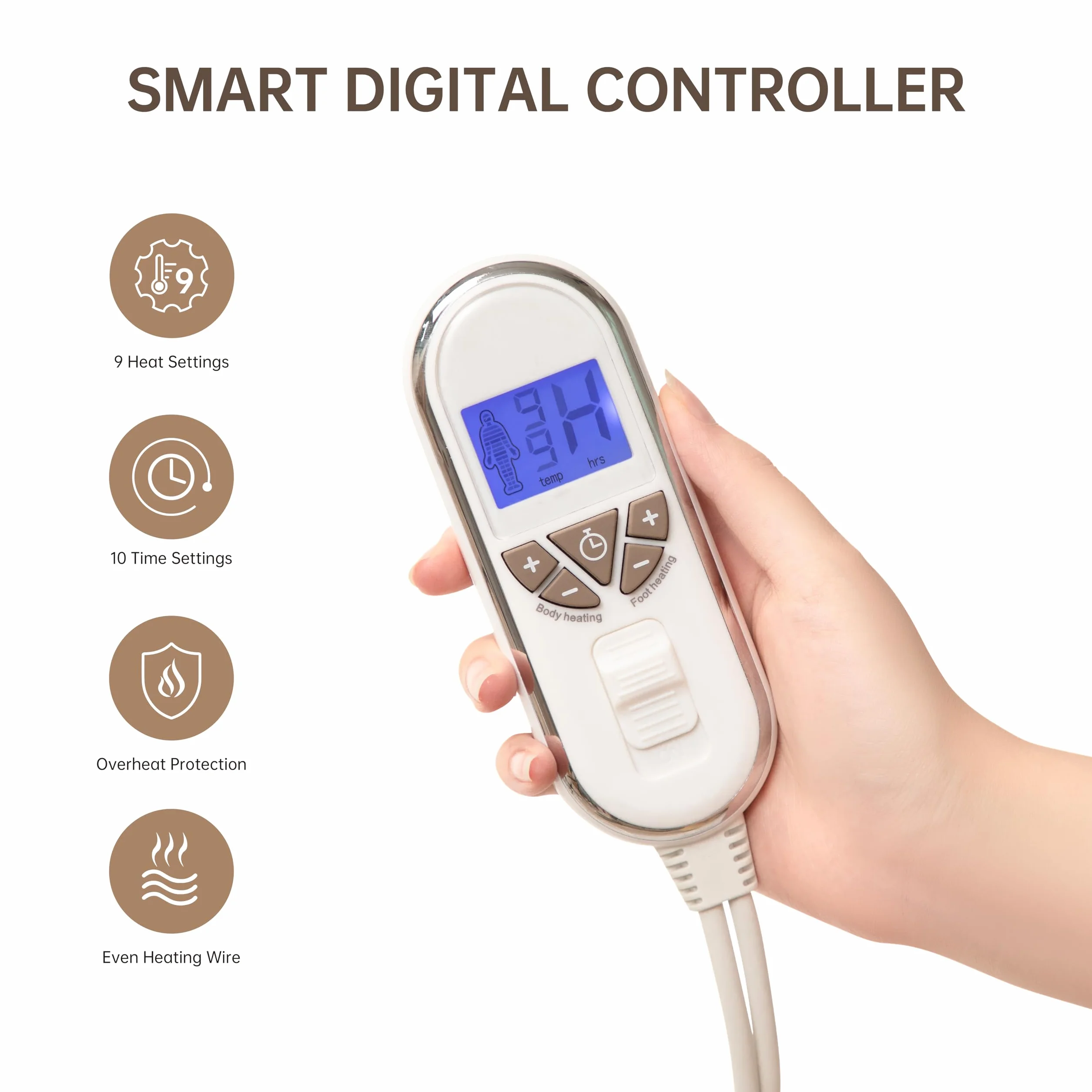 Manta eléctrica de lujo para cama King, manta eléctrica bajera totalmente ajustada, multizona, capa de confort de algodón, doble control, 9 niveles de calor, 10 ajustes de tiempo, lavable a