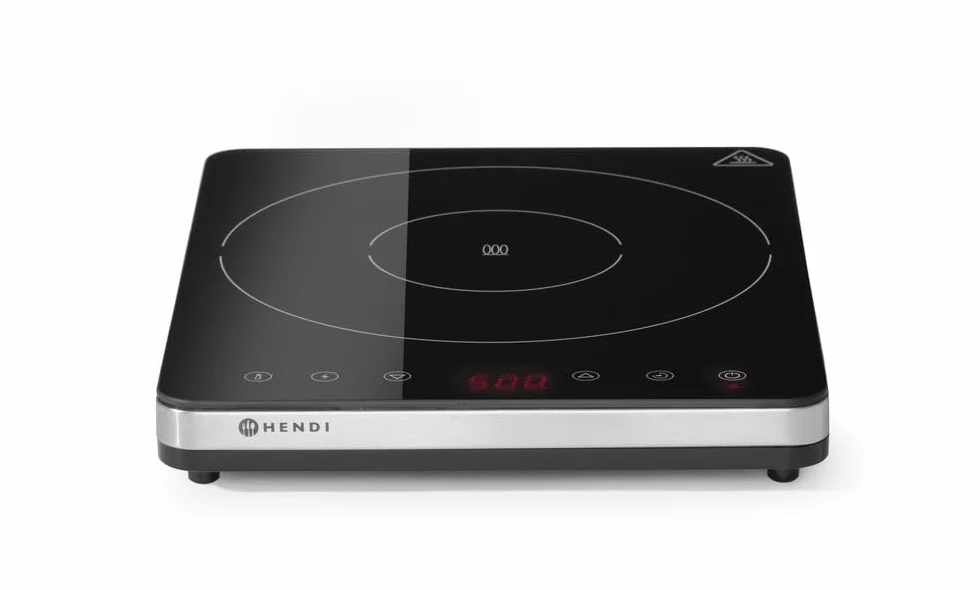 HENDI Placa de inducción de sobremesa modelo 2000, control táctil, 35-240°C, 230V, 2000W, 295x400x(H)42mm, acero inoxidable y vidrio cerámico, negro