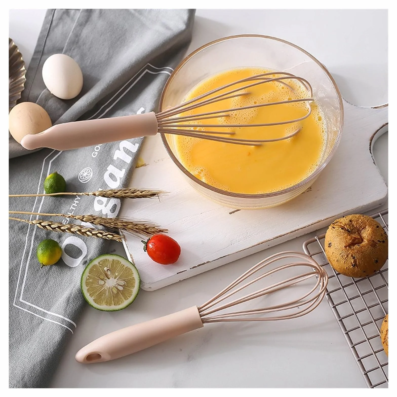 Batidor de huevos manual batidor globos silicona que ahorra espacio for uso en la cocina(Pink 10 Inches)