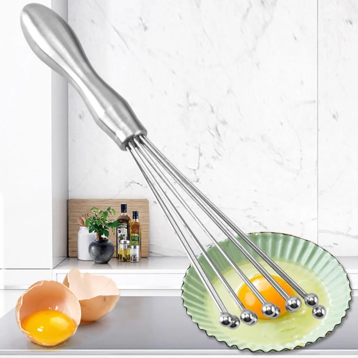 Varillas Cocina Espumador De Leche Batidor De Bolas De Acero Inoxidable, Mezclador Manual, Herramientas De Cocina For Hornear, Salsa, Crema, Huevos Batidora De Leche(12inch)
