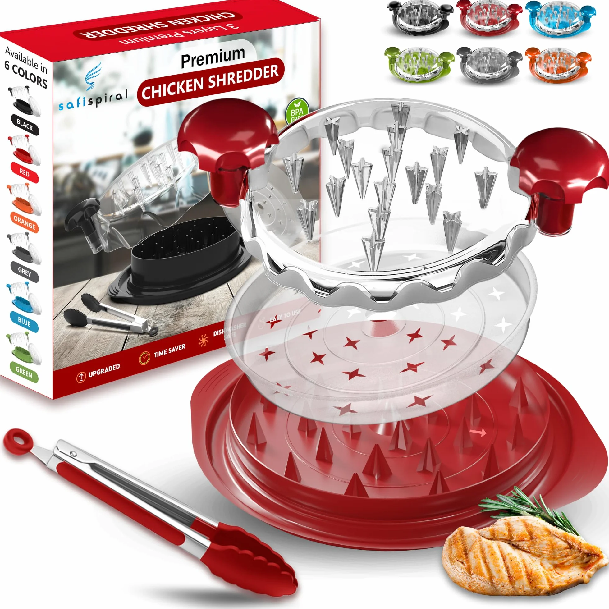 Trituradora de pollo grande – Trituradora de carne antideslizante de 10.2 pulgadas con bandeja extraíble para facilitar la trituración, apta para lavavajillas, resistente al calor, con mango