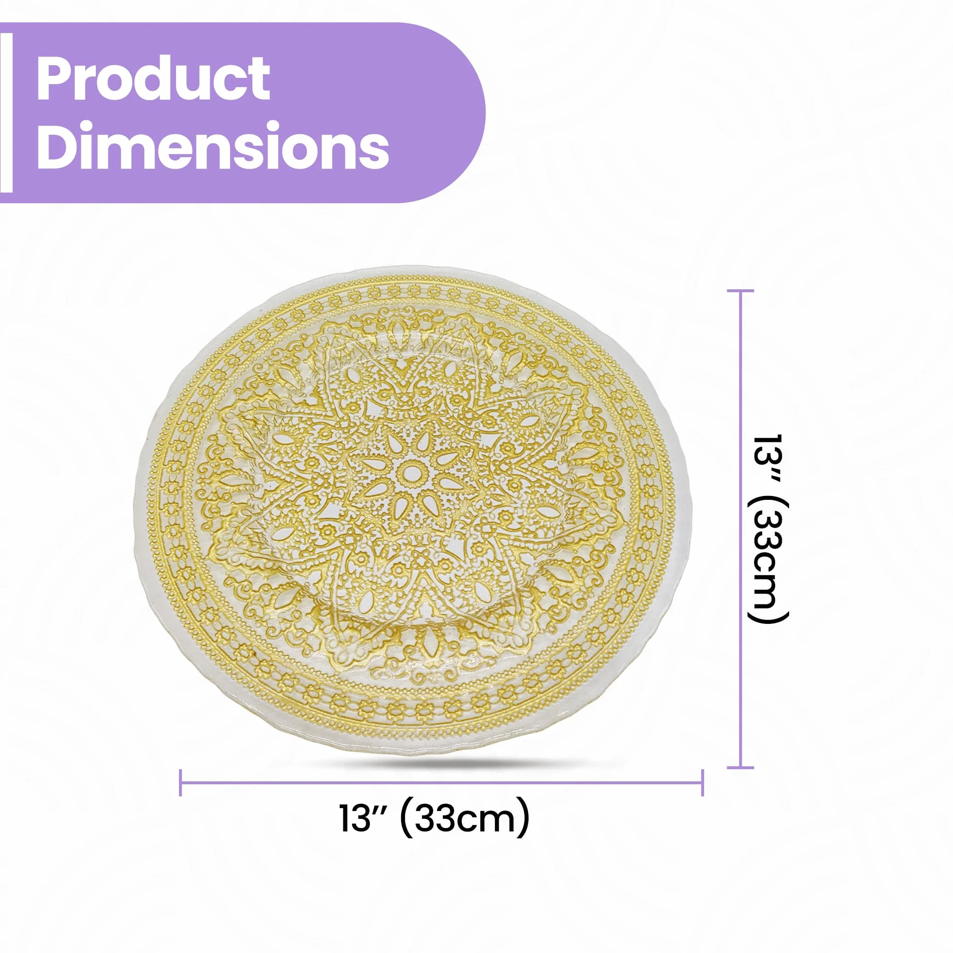 Elegantes platos de carga con diseño de flor de mandala dorada, 33 cm, elegantes platos inferiores para bodas, fiestas, aniversarios, cumpleaños, vajilla, eventos de catering y eventos especiales, 6