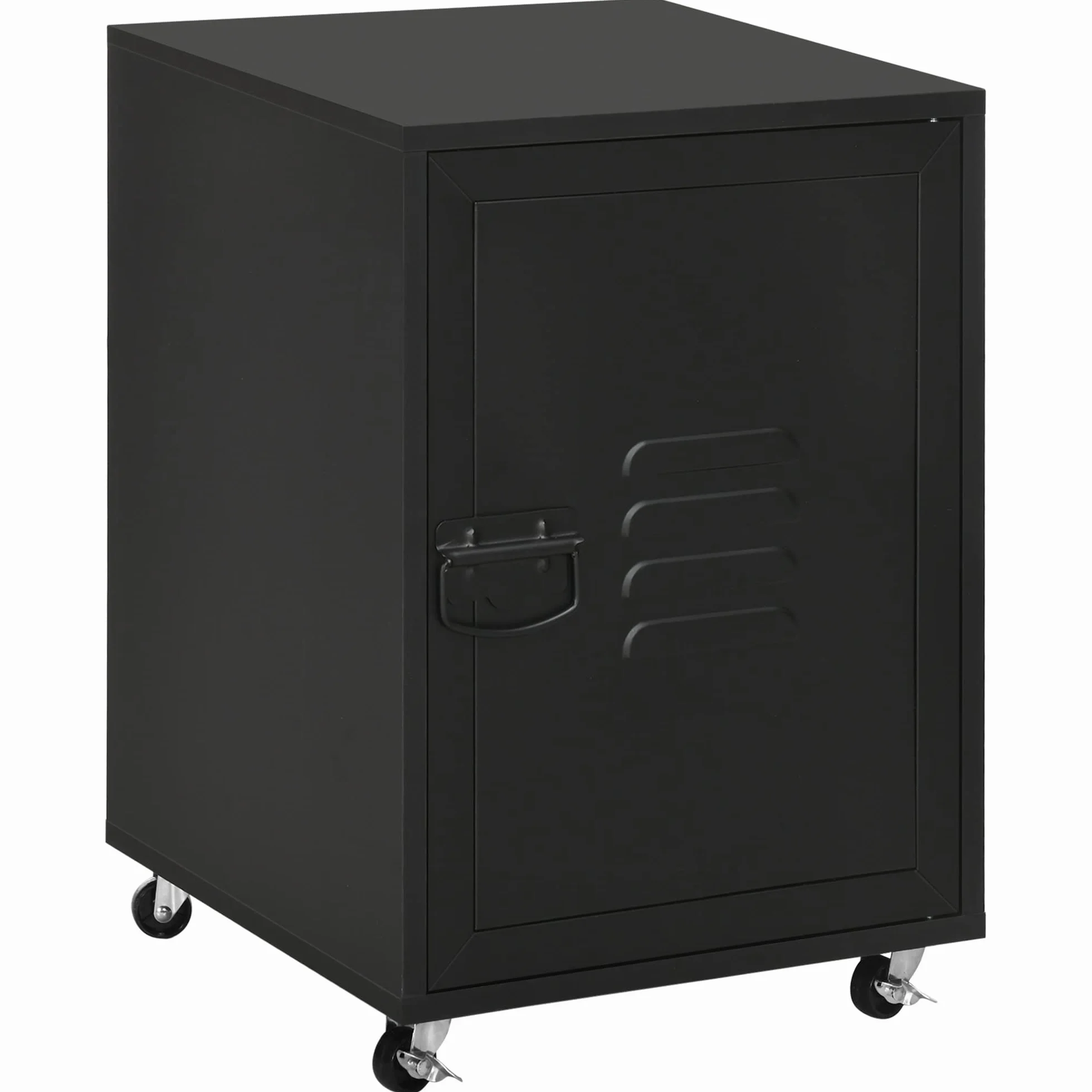 HOMCOM Gabinete de almacenamiento móvil con estante ajustable, ruedas y puerta de metal para oficina en casa, dormitorio, sala de estar, color negro