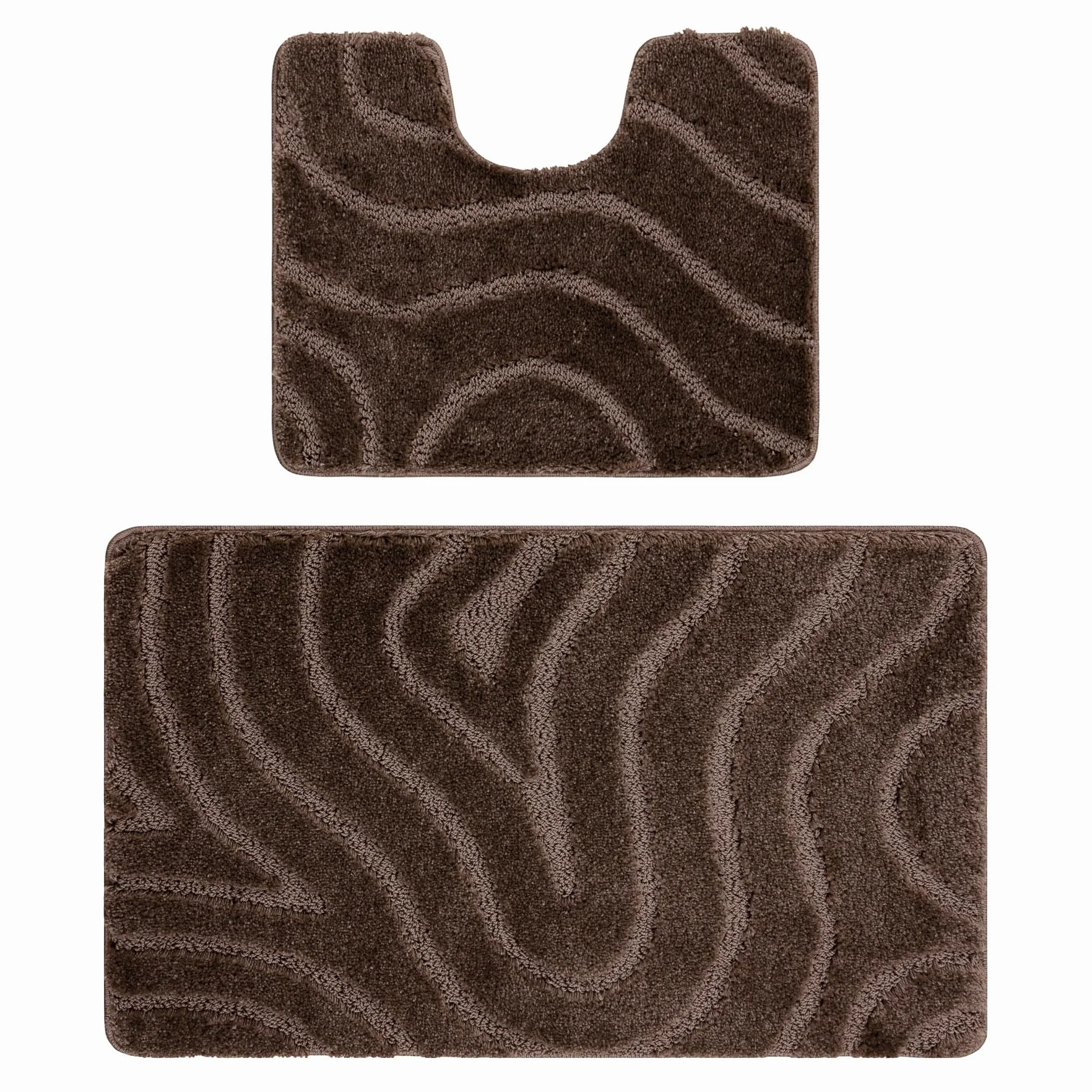 rugsx Set 2 alfombras de baño SUPR Waves, Ejes, Alfombra baño Antideslizante, Suave y Lavable, marrón 60x100 cm
