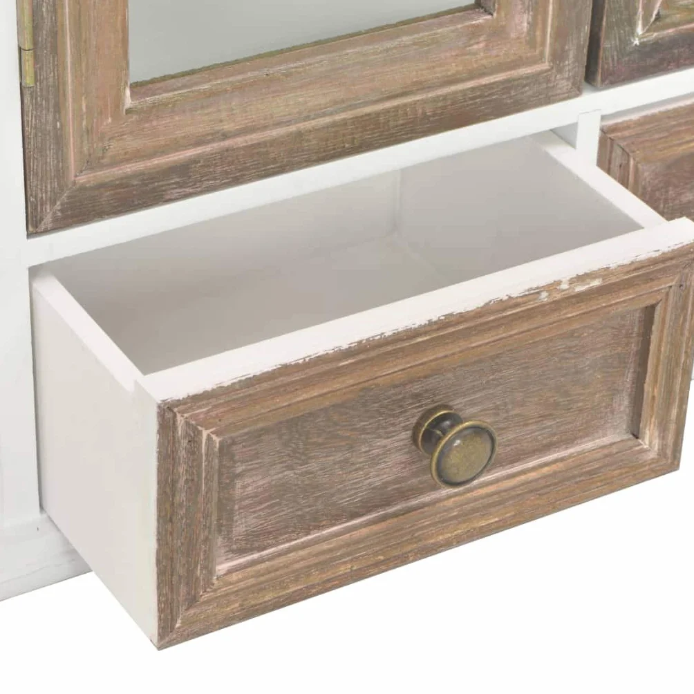 vidaXL Armario de Pared Mueble Alacena de Hogar Mobiliario de Casa Salón Sala de Estar Vidrio Blanco y Marrón Madera Maciza de Roble