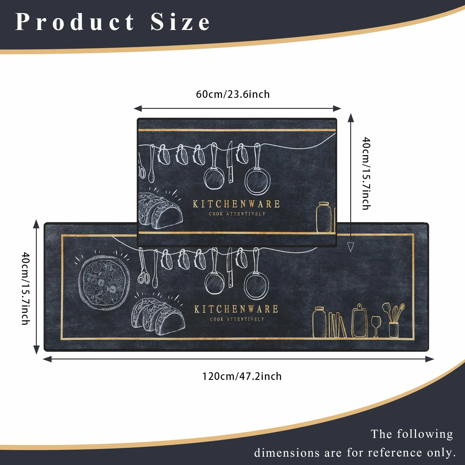 Juego de alfombras de Cocina,2 Piezas Antideslizantes Lavables Alfombrillas de Cocina y alfombras Runner Set,Lavable alfombras de Piso,Negro,40x60+40x120cm
