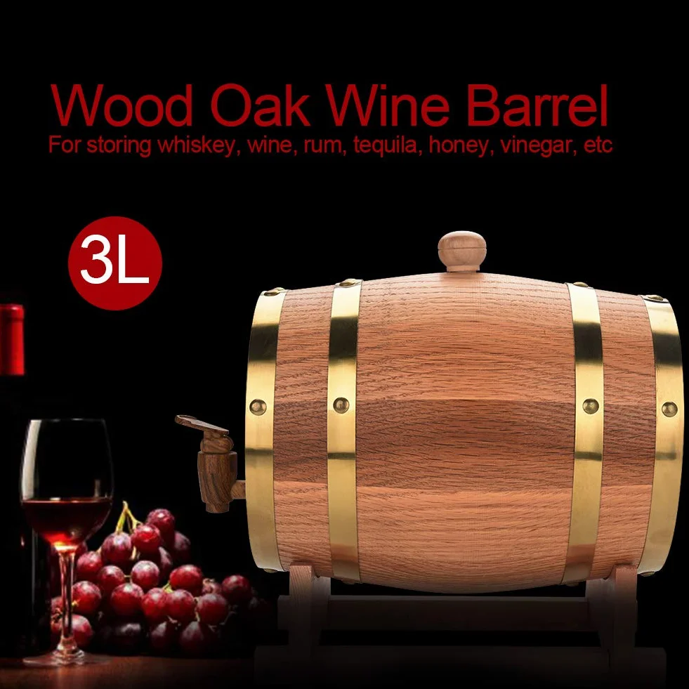 Barril de Vino de Madera de Roble de 3 Litros, Dispensador de Tequila Whisky Bourbon para Whisky Tequila Bourbon, Almacenamiento de Whisky de Roble Envejecido Pieza Central de
