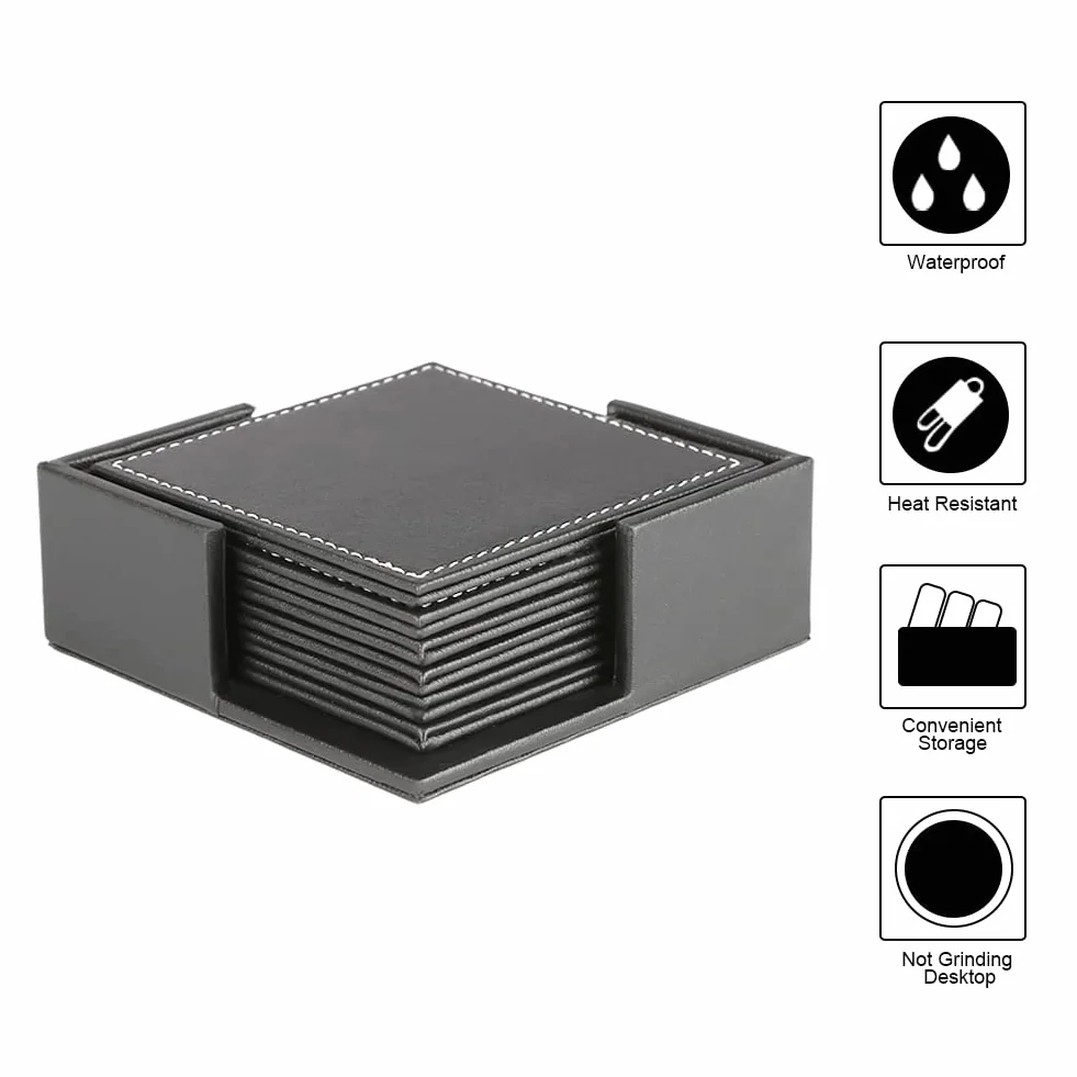 KINGFOM Juego de 6 Posavasos de Piel Negro