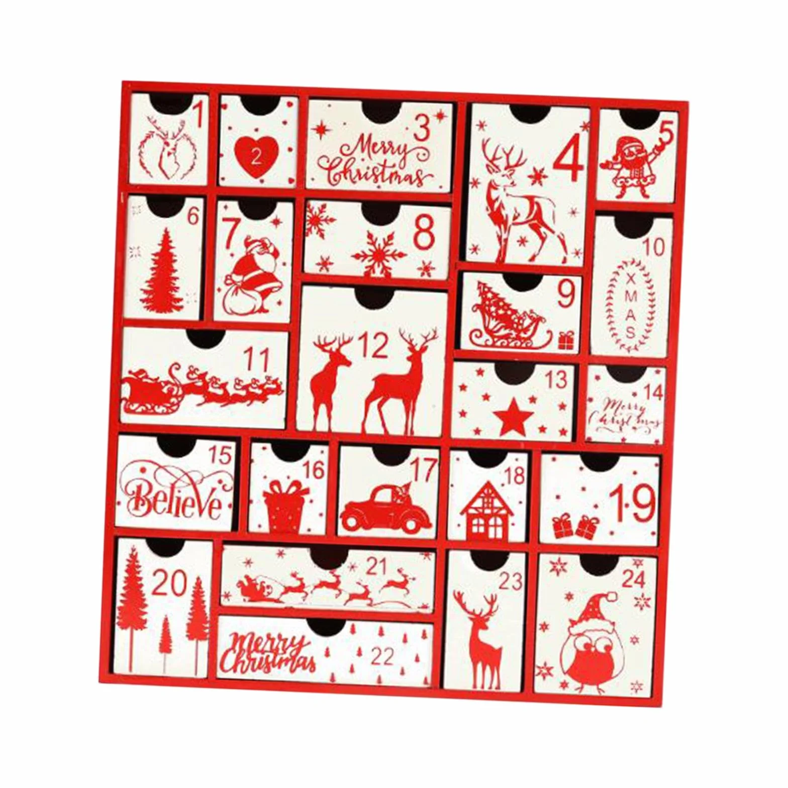 Decoración Navideña para El Calendario de Adviento. Decoración para La Caja del Calendario de Adviento Navideño, Rojo, Individual