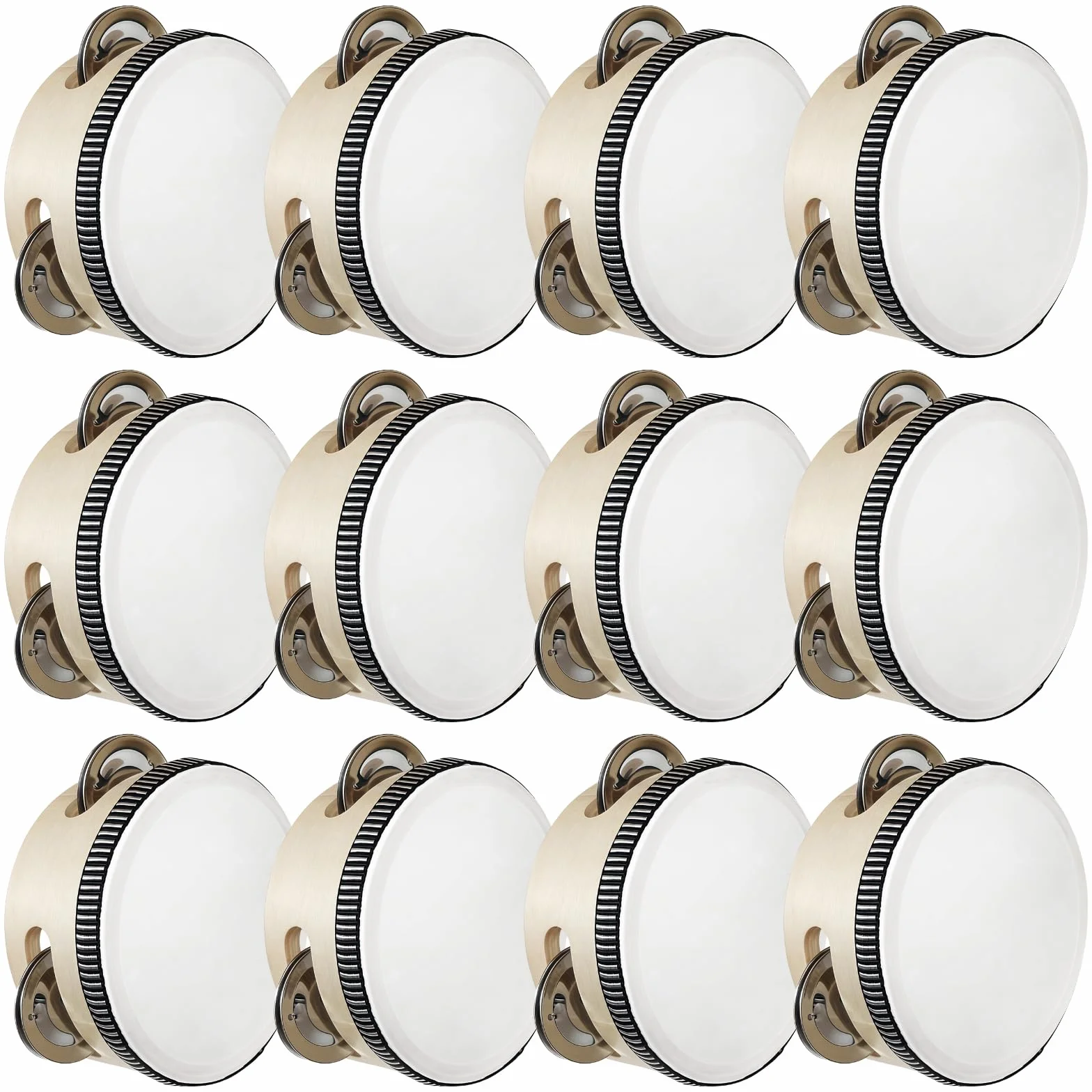 Pandereta de madera de 10 cm, 12 unidades, percusión de mano con parche de poliéster y piel de oveja, ideal para bodas, clases de baile y fiestas