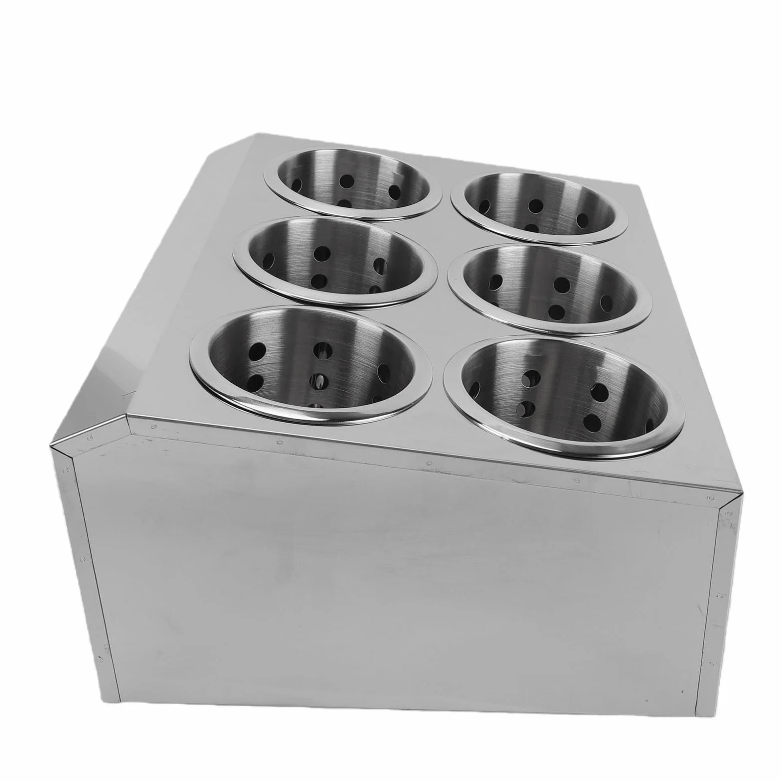 Soporte para Utensilios de Acero Inoxidable, Organizador de Cubiertos de 6 Compartimentos con Orificios Perforados y Base Antideslizante para Almacenamiento de Cubiertos de Cocina