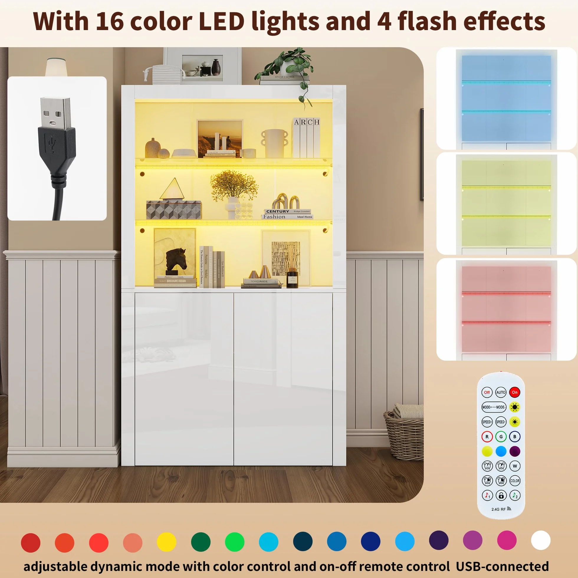 Vitrina Cristal Vitrina Salon con Luces LED y Separadores de Cristal, Vitrina Expositora con 2 Puertas, Armario de Colección Moderno, Armario Alto Multifunción, Vitrinas, 100x35x170 cm, Blanco