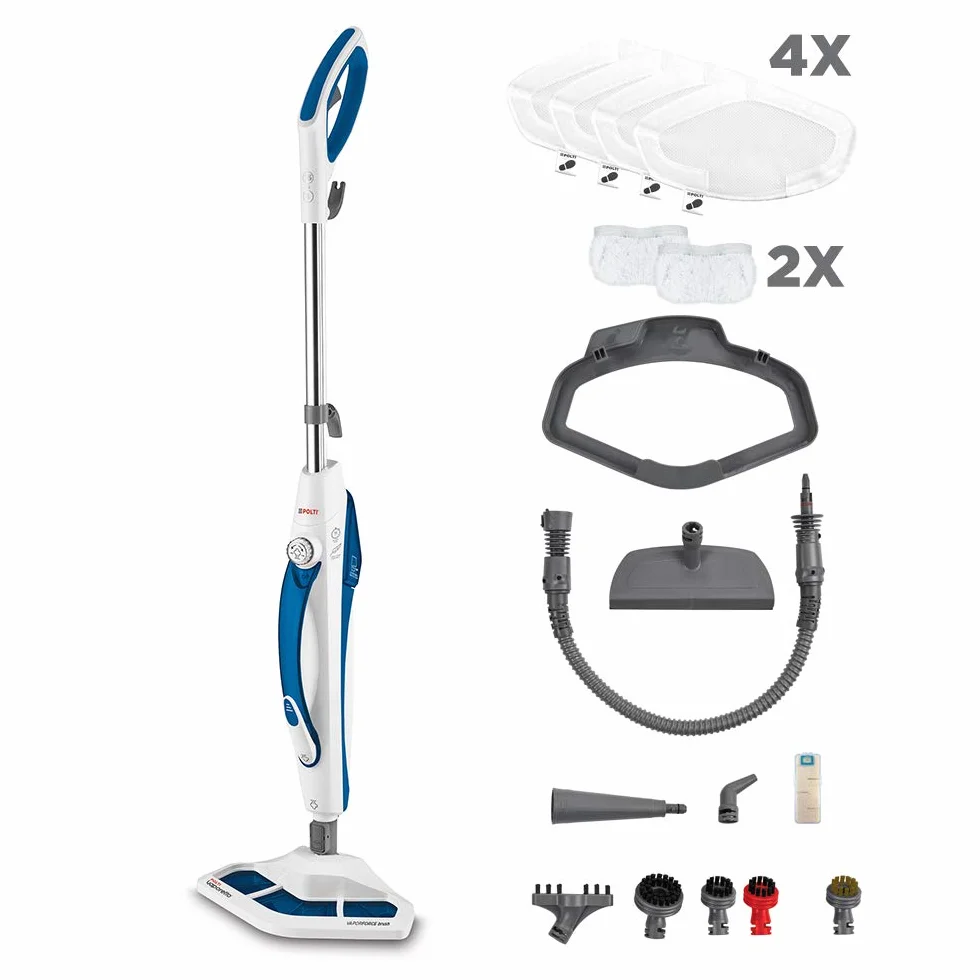 Polti Vaporetto SV460 Doble,Escoba a Vapor 2 en 1 con Limpiador Portátil, Potencia Máxima 1500 W, 17 Accesorios Incluidos, Calentamiento en 15 Segundos, Depósito Extraíble, Blanco y Azul